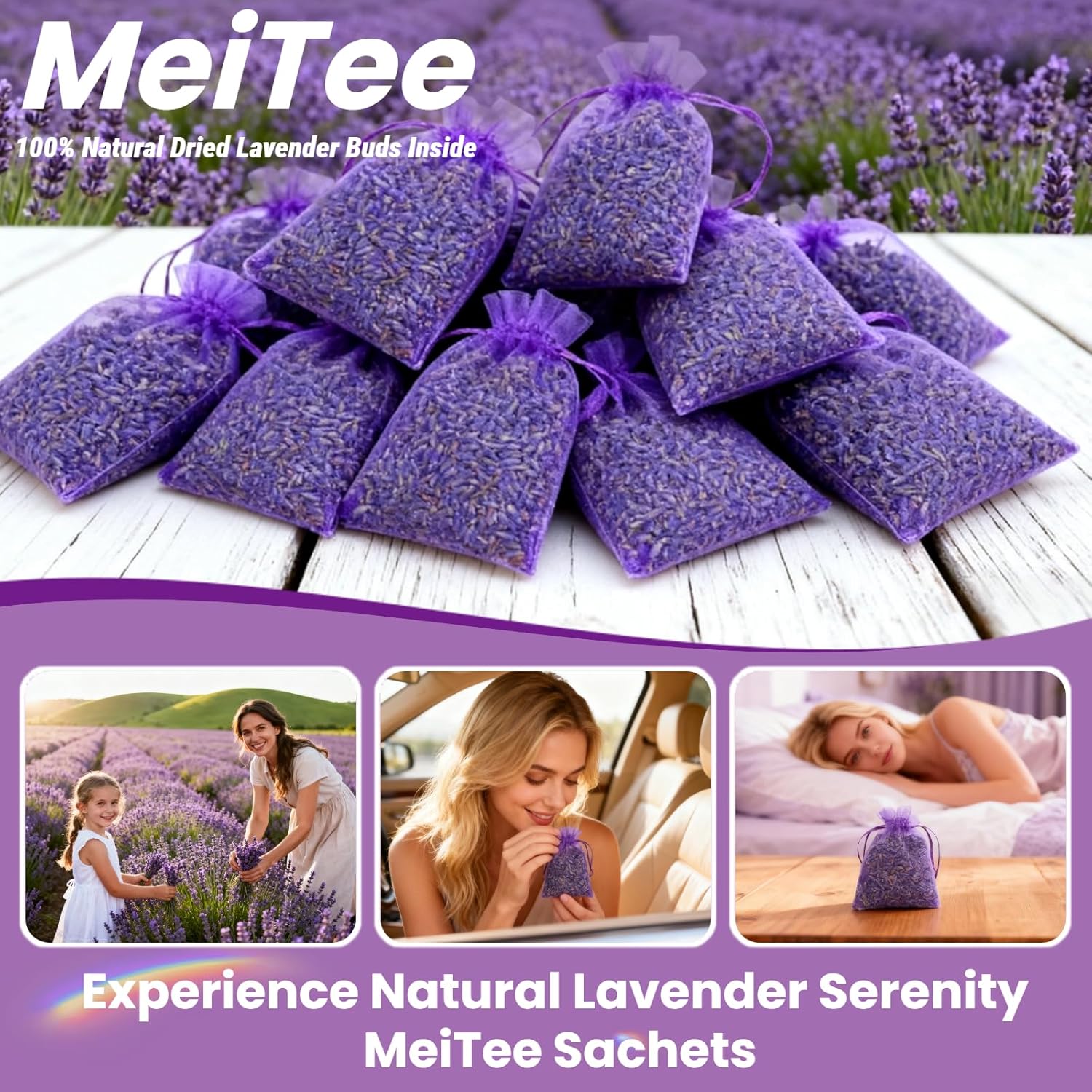 20 Pack Lavender Sachet Bags - 100% Natural Dried Lavender Buds for Closets Drawers Car & Home | French Potpourri Fragrance Sachets Rich Aroma Air Long Lasting Fresh Scents