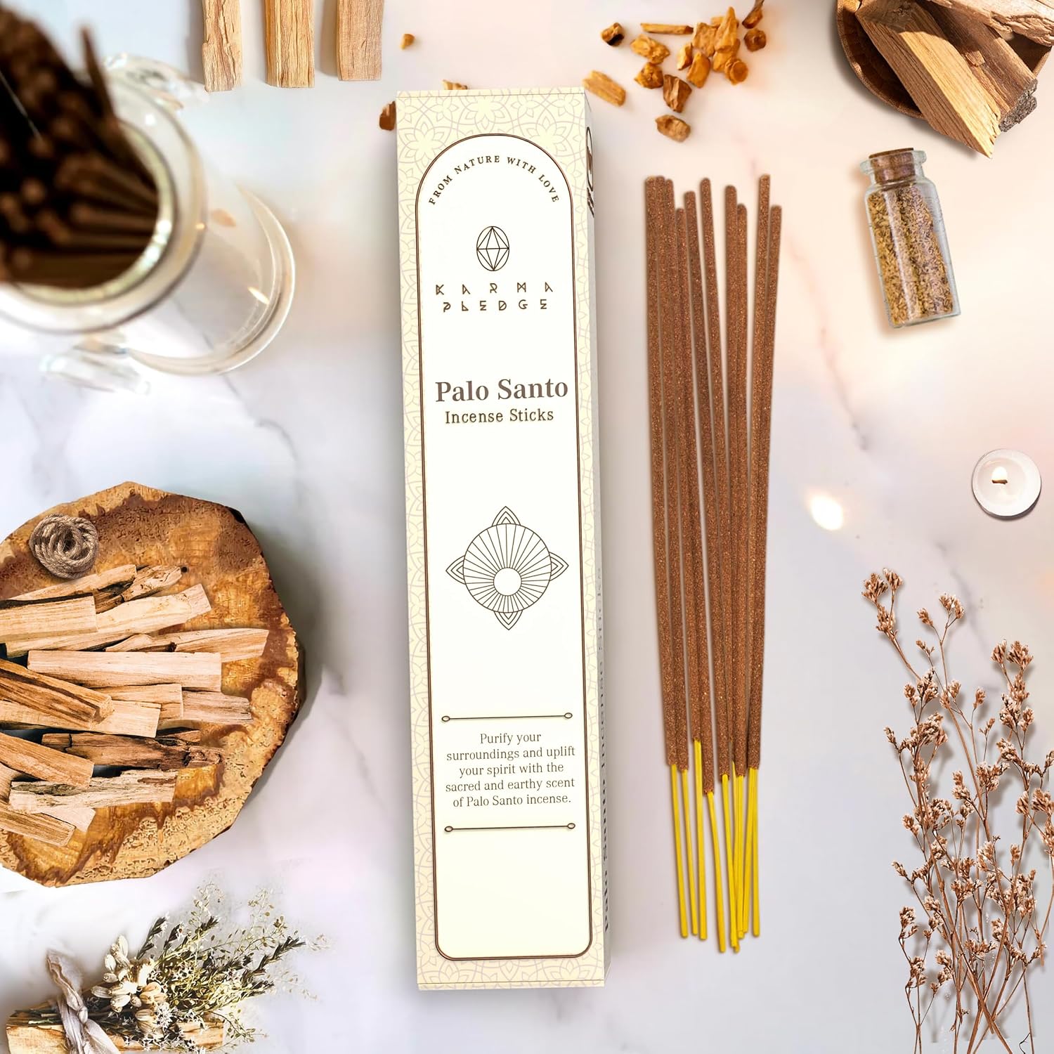 KarmaPledge Palo Santo Incense Sticks, Burn Time 45-60 Min, 40 Sticks