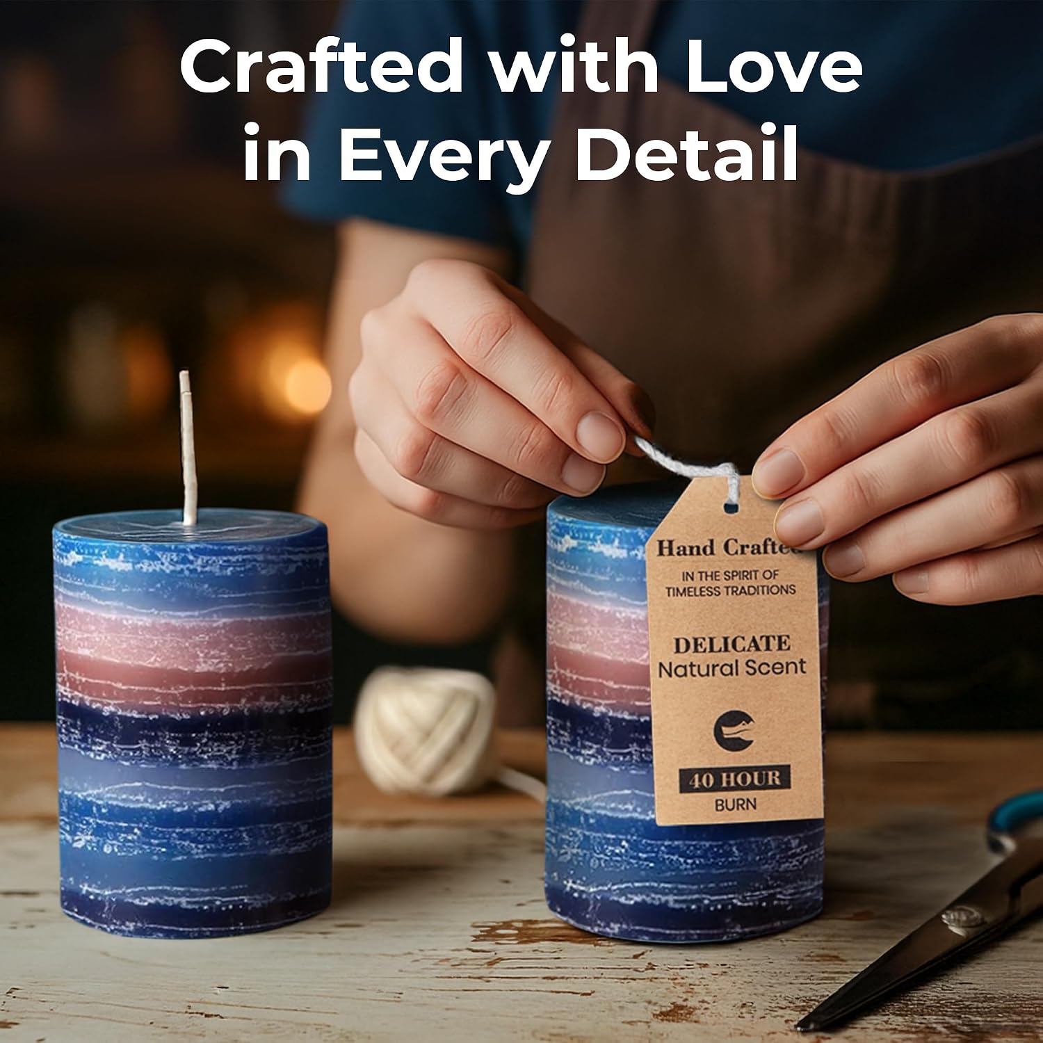 CraftyCrocodile Decorative Scented Pillar Candle - Handcrafted Navy Blue Candles with Cotton Wick, Smokeless for Spa, Aromatherapy, Home, Wedding - 40 Hour Burn Time - 3" W x 4" H