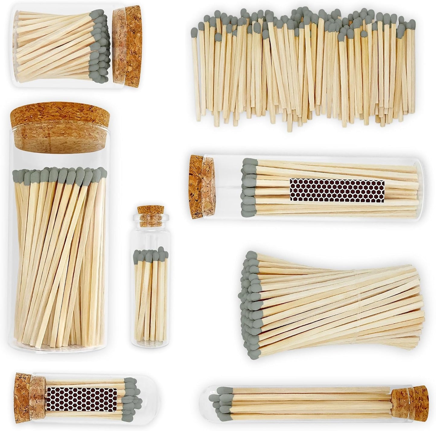 4" Gray Matches (200 Count, with Striking Stickers Included) | Decorative Unique & Fun for Your Home, Gifts, Accessories & Events | Premium Long Wood Safety Matches by Thankful Greetings