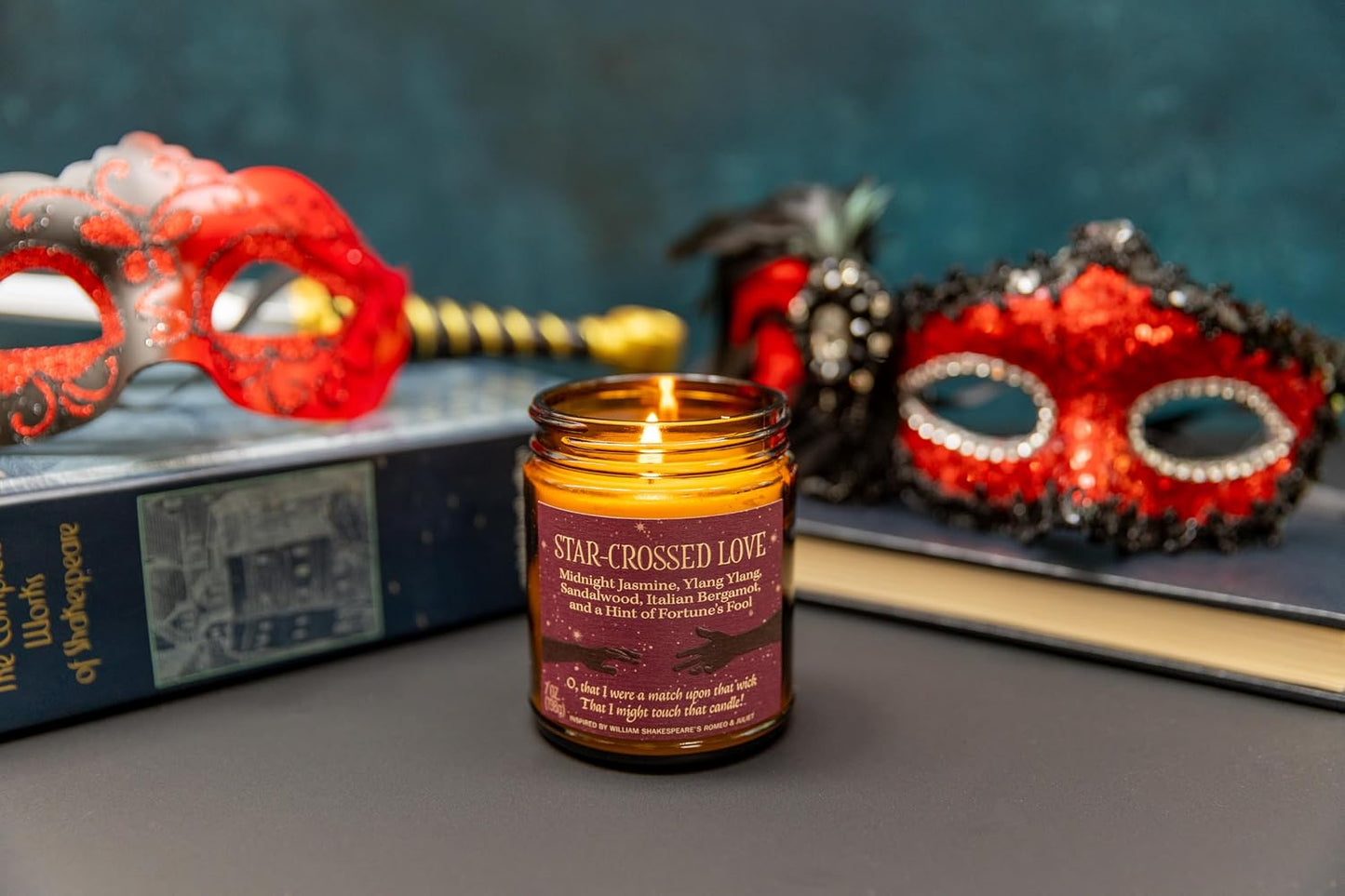 The Unemployed Philosophers Guild Star-Crossed Love Scented Candle - Hand-Poured in the USA, Soy Wax Blend, 30 Hour Burn Time, 7 oz Glass Jar, Romeo and Juliet Themed