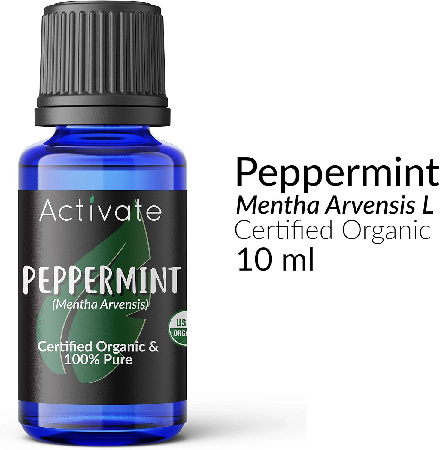 Activate Peppermint Organic Essential Oil 100% Pure, USDA Certified Organic, Premium Grade, Undiluted, Non-GMO, Therapeutic Natural Oils, Aromatherapy & Diffuser Use Gift 10ml