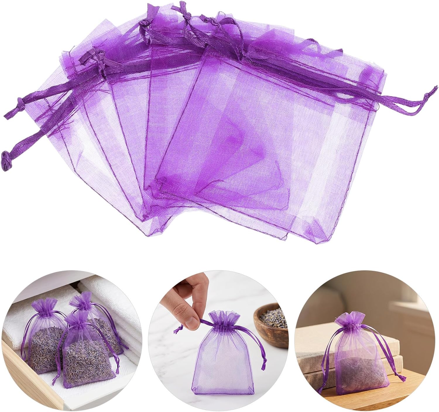 Beaupretty 20pcs Lavender Scented Sachet Bags for Drawers and Bedrooms, Reusable Purple Organza Drawstring Pouches with Easy Open and Refill, Elegant Home Fragrance Cedar and Lavender Sachets