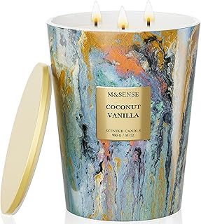 M&SENSE Large 3-Wick Coconut Vanilla Scented Soy Candle | 35oz, 150 Hours, Non-Toxic, Summer Party Essential, Spa Home Fragrance & Decor