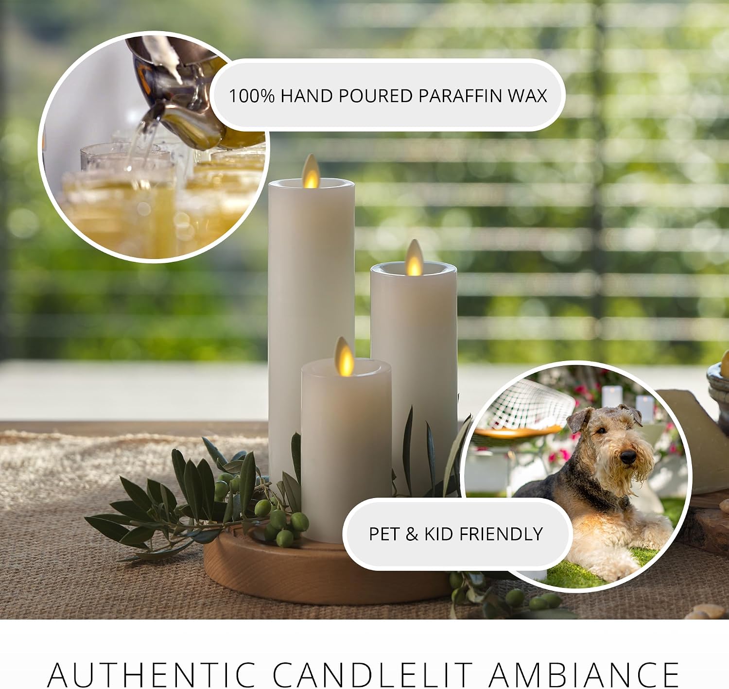 Luminara Classic Slim Flameless LED Candle, White 2" x 4.25", Battery Operated Moving Flame Pillar w/Timer, Safe Realistic Wax Candle, Home Decor