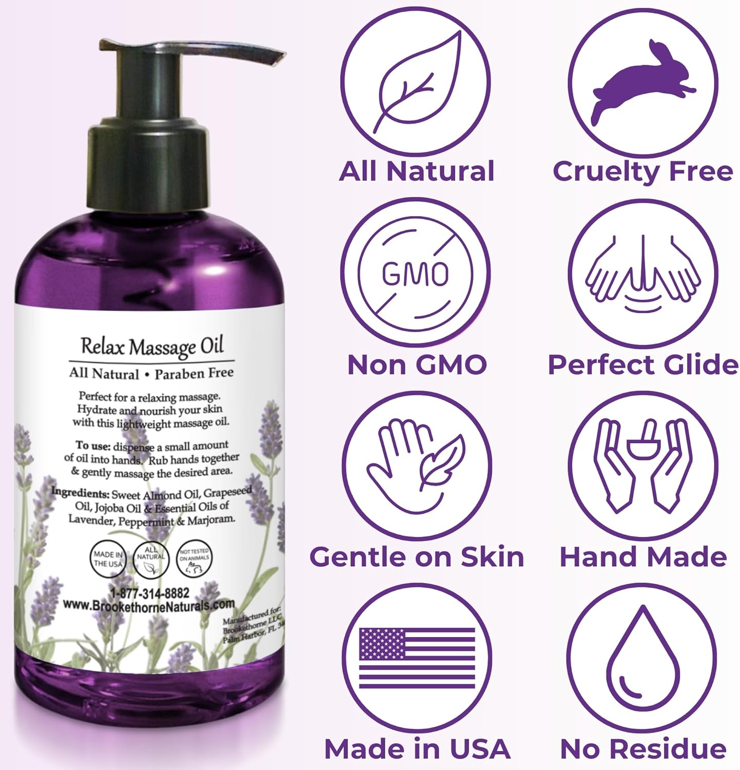 Relax Therapeutic Body Massage Oil - with Best Essential Oils for Sore Muscles & Stiffness – Lavender, Peppermint & Marjoram - All Natural - with Sweet Almond, Grapeseed & Jojoba Oil 8oz