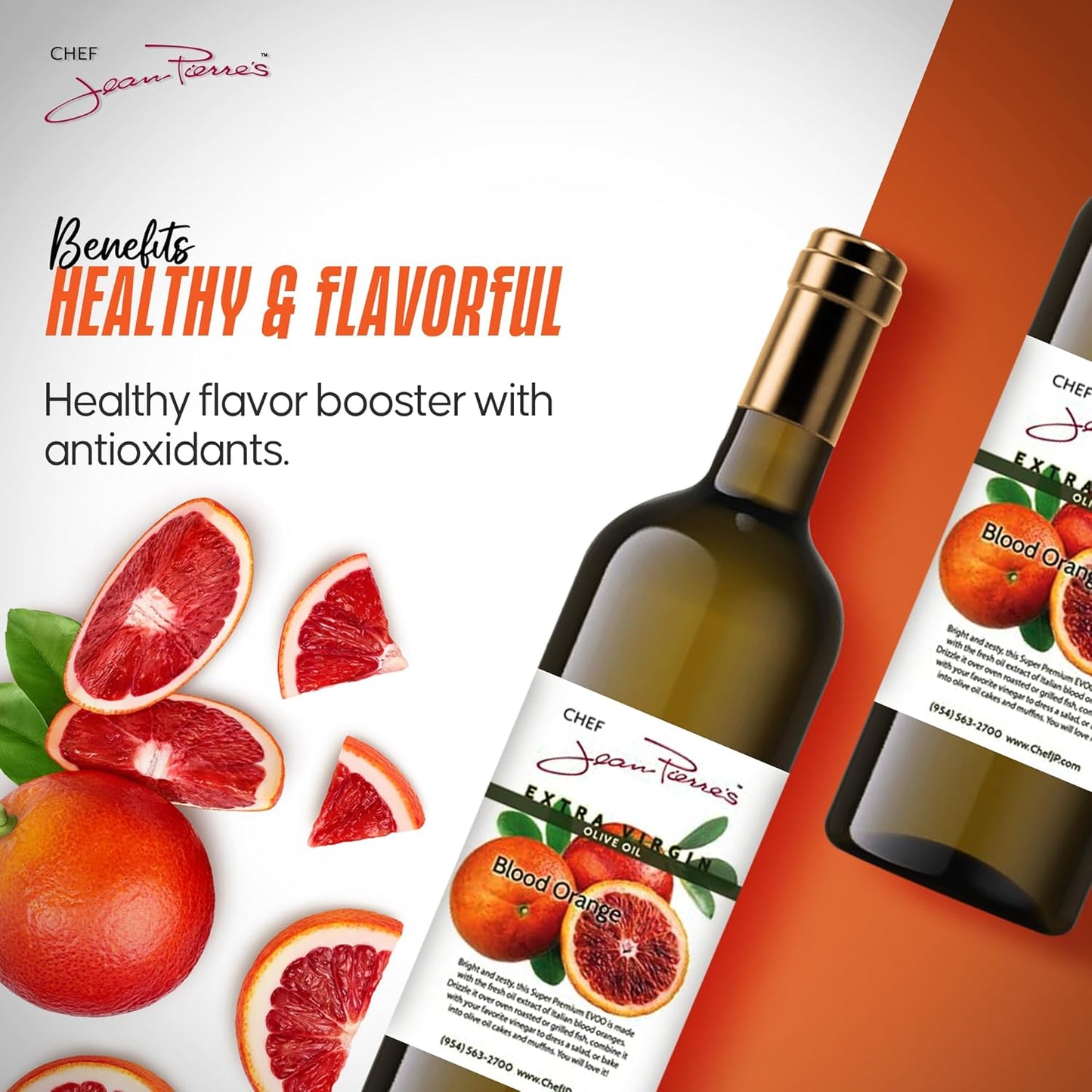 Chef Jean Pierre's Extra Virgin Blood Orange Olive Oil - 750ml (25oz) Glass Bottle - Naturally Infused with Sweet and Tangy Flavors