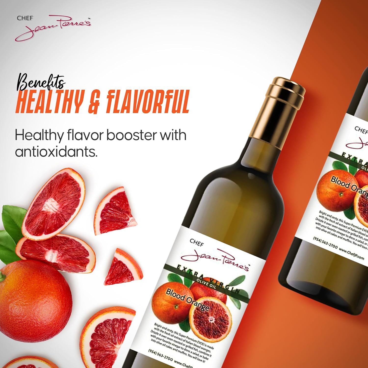 Chef Jean Pierre's Extra Virgin Blood Orange Olive Oil - 750ml (25oz) Glass Bottle - Naturally Infused with Sweet and Tangy Flavors