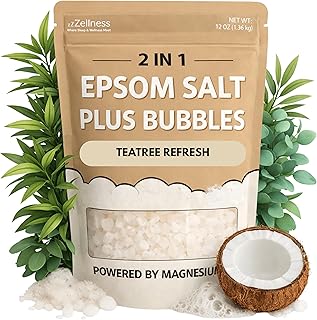 Epsom Salt Plus Bubbles – Coconut & Teatree Scented Foaming Bath Soak – Magnesium Sulfate for Muscle Recovery, Stress Relief & Relaxation – Great for Aromatherapy – 12 oz