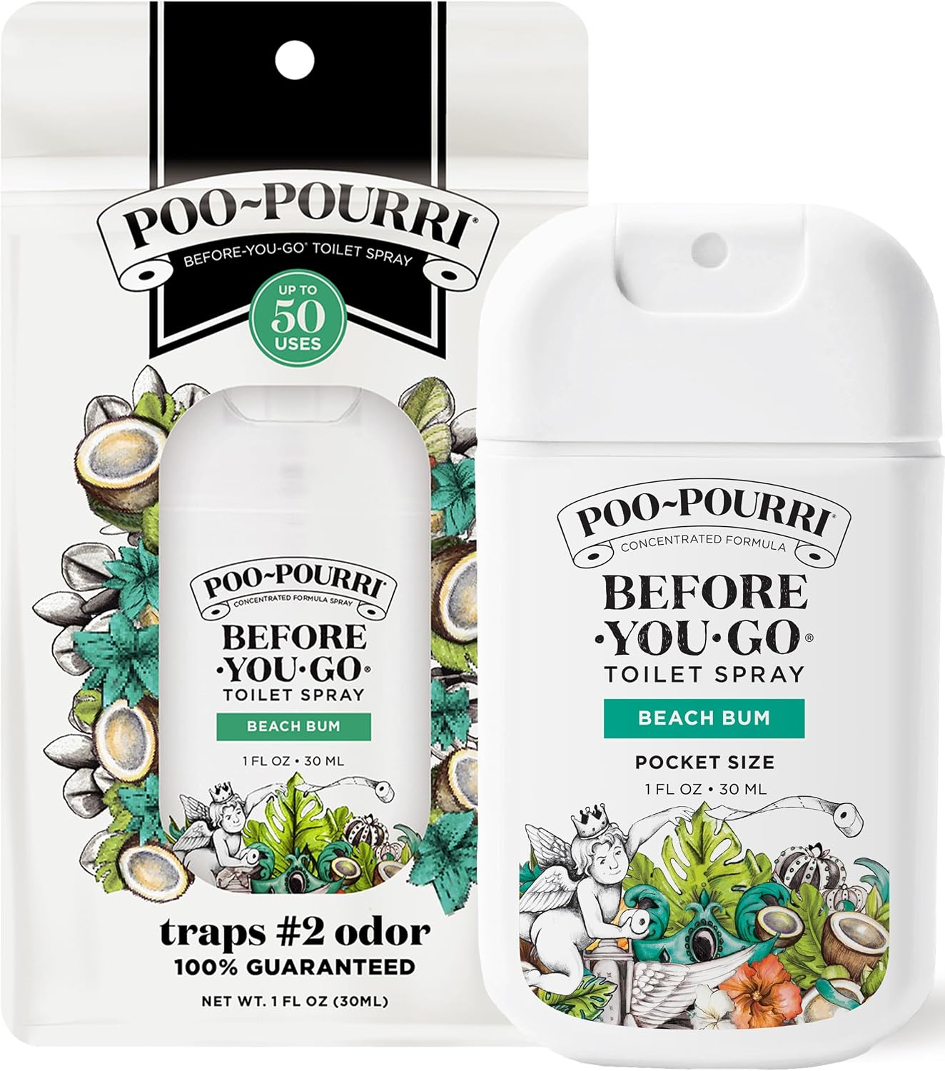 Poo-Pourri Before-You-Go Pocket Toilet Spray, Travel Essentials, Beach Bum, 1 Fl Oz, Up to 50 Uses, On-The-Go Bathroom Odor Deodorizer with Essential Oils, TSA Approved Size, Coconut Orchid Scent