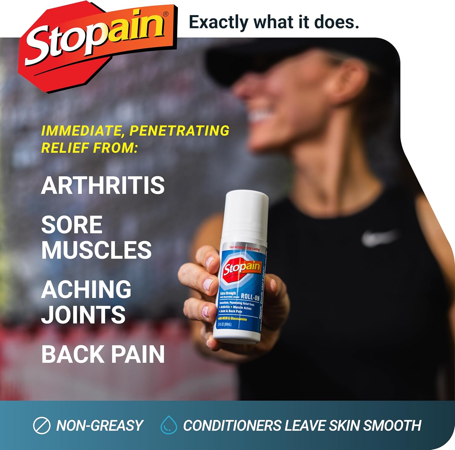 Stopain Pain Relief Roll On Gel 3oz, USA Made, Max Strength Fast Acting with MSM, Glucosamine, Menthol for Arthritis, Lower Back, Knee, Neck, HSA FSA Approved OTC Topical Analgesic Products