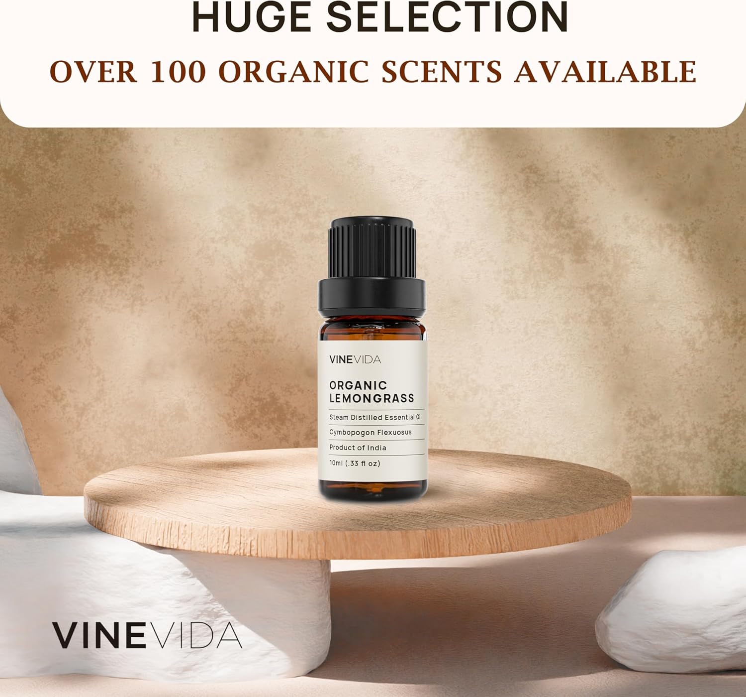VINEVIDA Organic Lemongrass Essential Oil 10 mL - Undiluted, Pure, Vegan, Reusable Glass Bottle with Dropper