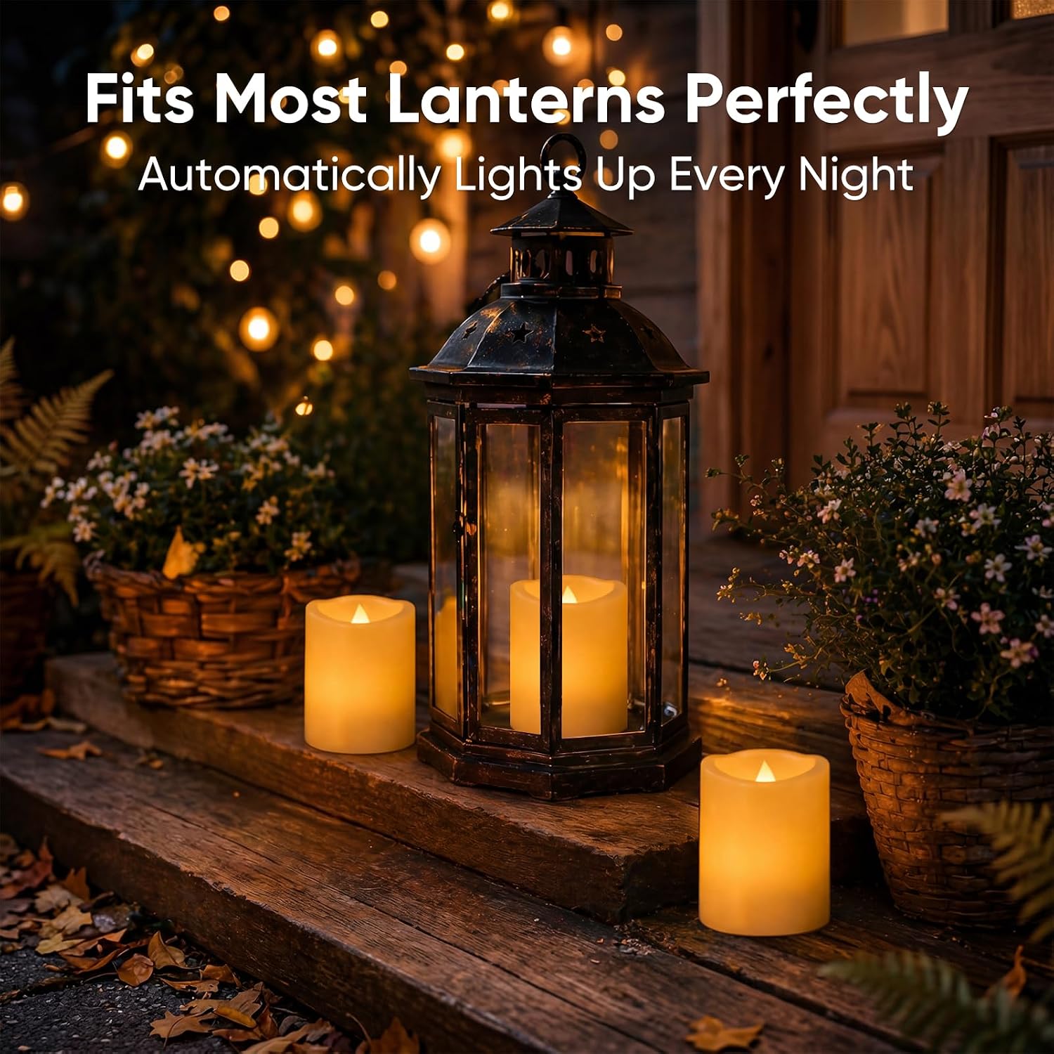 Homemory Outdoor Waterproof Flameless Candles with Auto Light Sensor, Flickering LED Pillar Candles, Dusk to Dawn Battery Operated Fake Candles Lanterns, Porch, Patio, Garden Decor, 3"x4", Set of 2