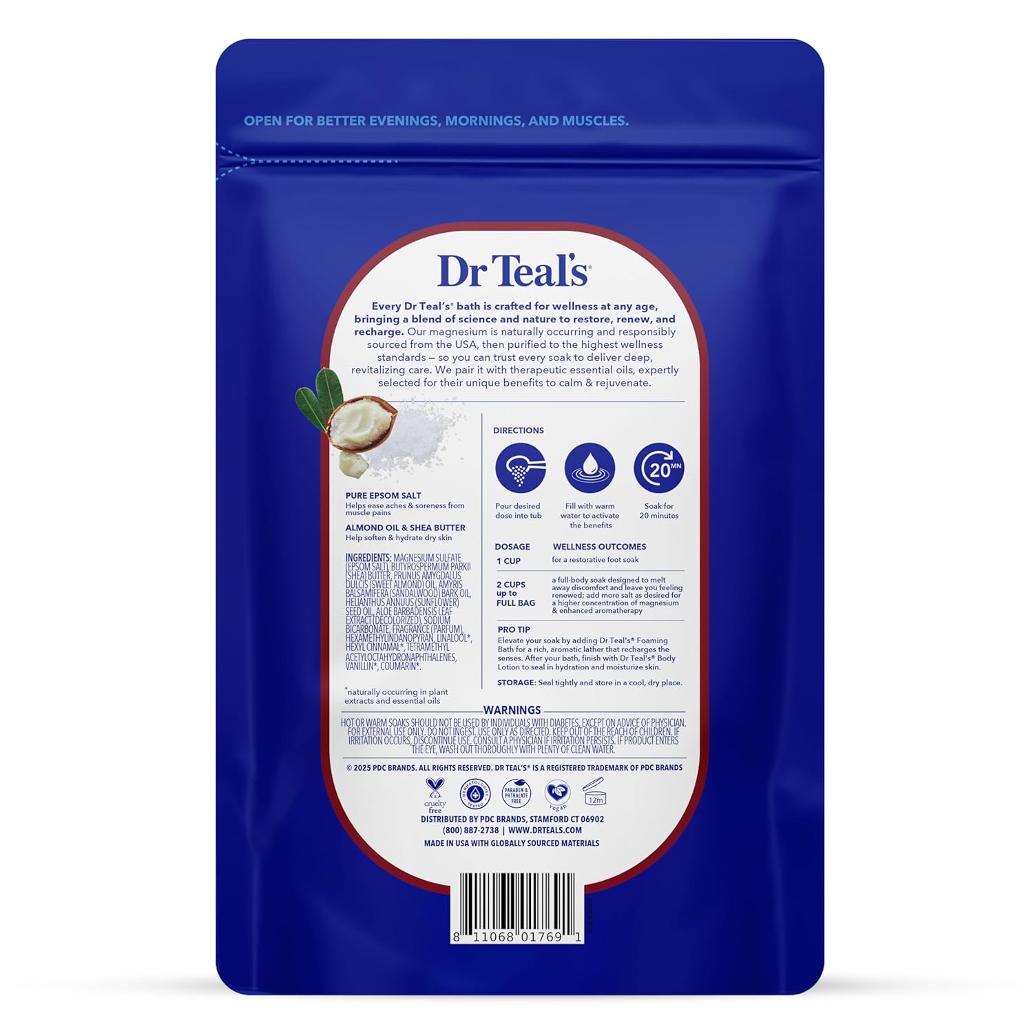 Dr Teal's Epsom Salt Magnesium Soak, Soften & Moisturize with Shea Butter & Almond Oil, 3 lbs