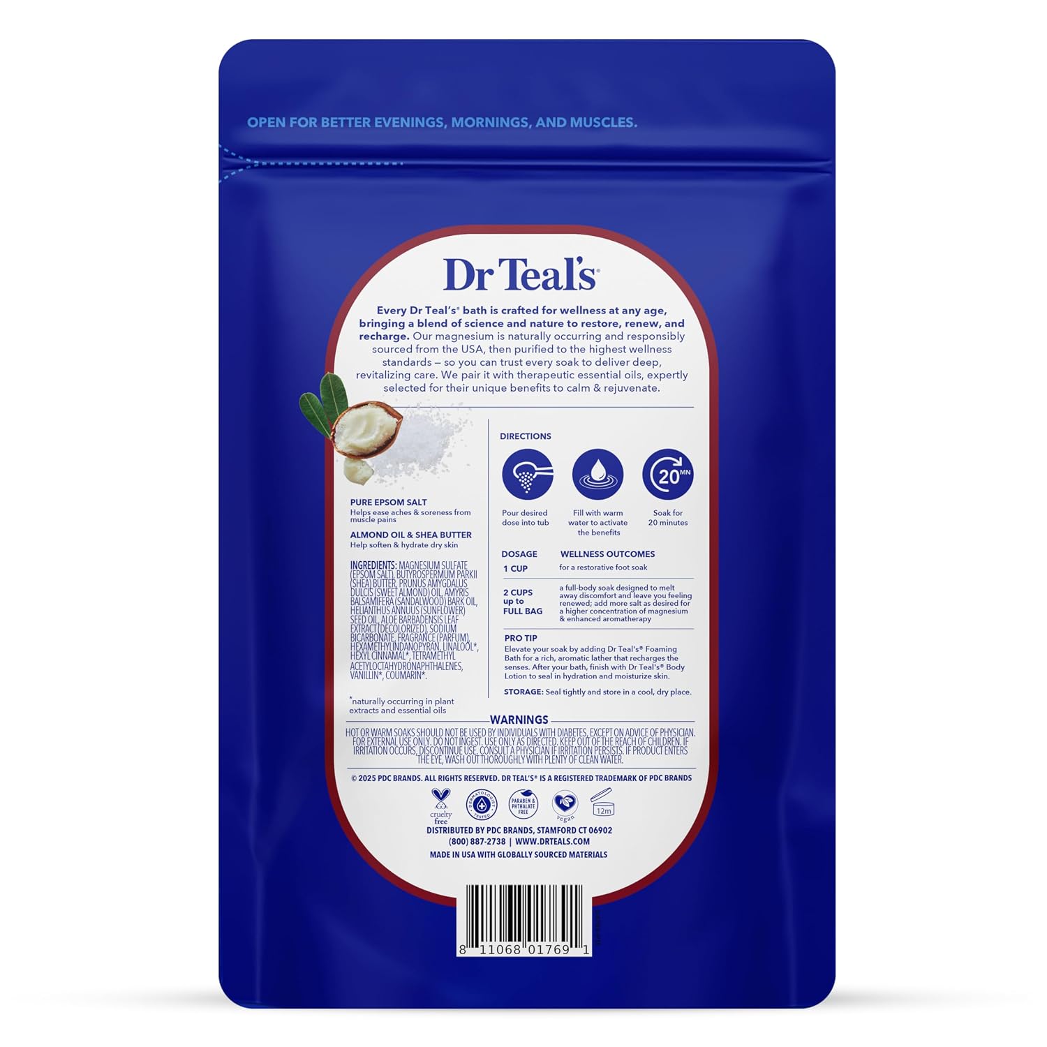 Dr Teal's Epsom Salt Magnesium Soak, Shea Butter & Almond, 3 lbs (Pack of 4)