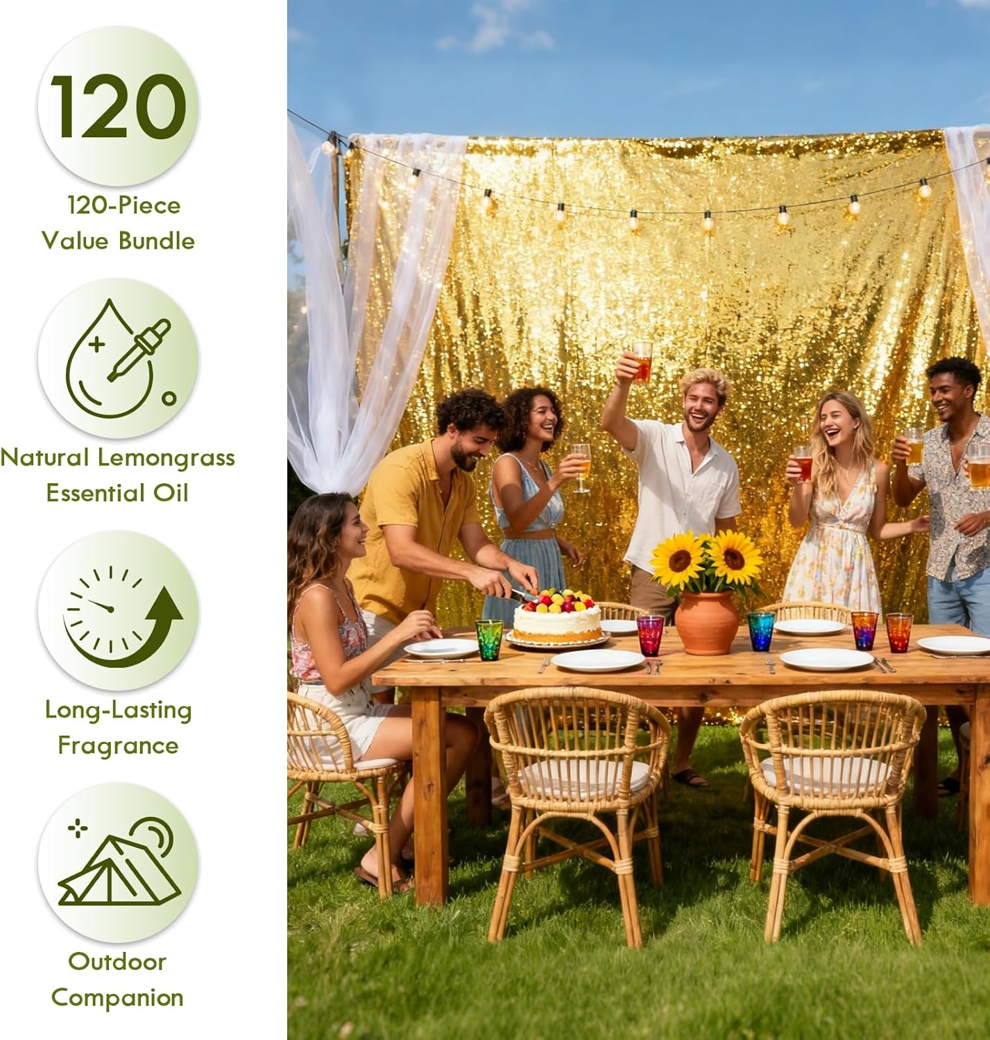 SCENTORINI Citronella Incense Sticks, 120 PCS Lemongrass Incense Sticks for Summer Home, Outdoor, Garden, Patio Camping, Pool Side, Porches, Courtyards, Farms, Garden Planting Area