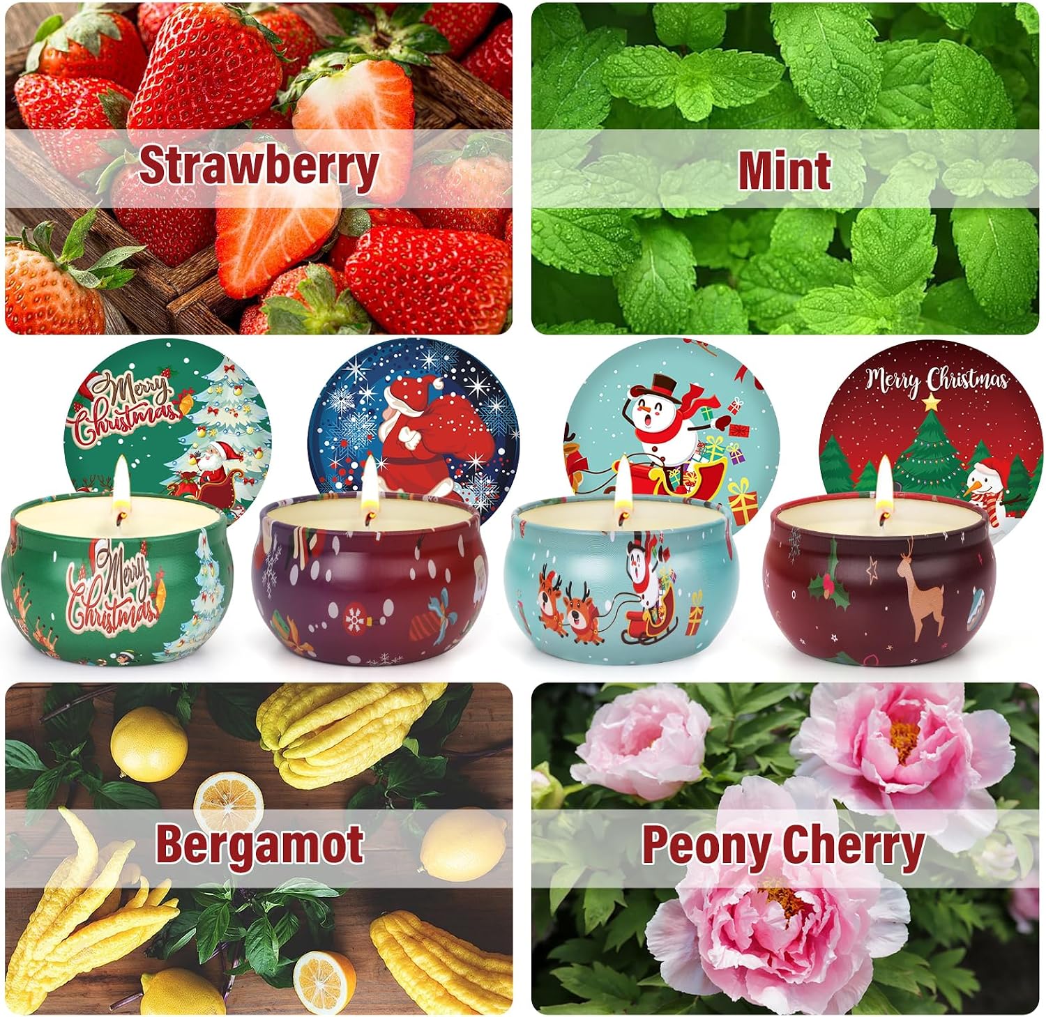 Christmas Candles Set - 4 Pack Christmas Candles Scented Gift Set, Christma Scented Candles Gift for Women, Aromatherapy Soy Candle for Home Scented, Winter Holiday Scented Candles