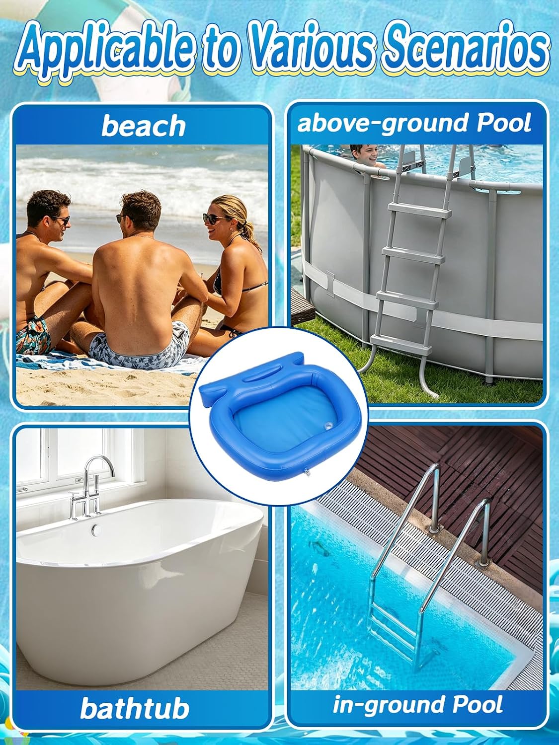 2pcs Fast Drain Inflatable Pool Foot Bath - 23.6" L x 20.4" W x 3.9"H Leak-proof Foot Wash Tray for In Ground Above Ground Swimming Pool Accessories, Feet Cleaner Basin/Tub for Entry Ladder Must Haves