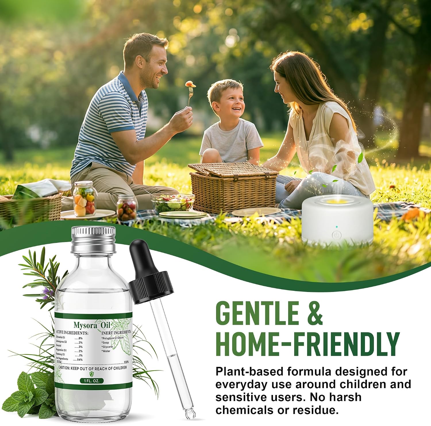 Mosquito Repellent Essential Oil Refill, 2oz Citronella Oil with Dropper for Diffusers, Humidifiers & Patio Devices, Plant-Based Bug Repellent for Camping, Hiking, Home Indoor & Outdoor Use