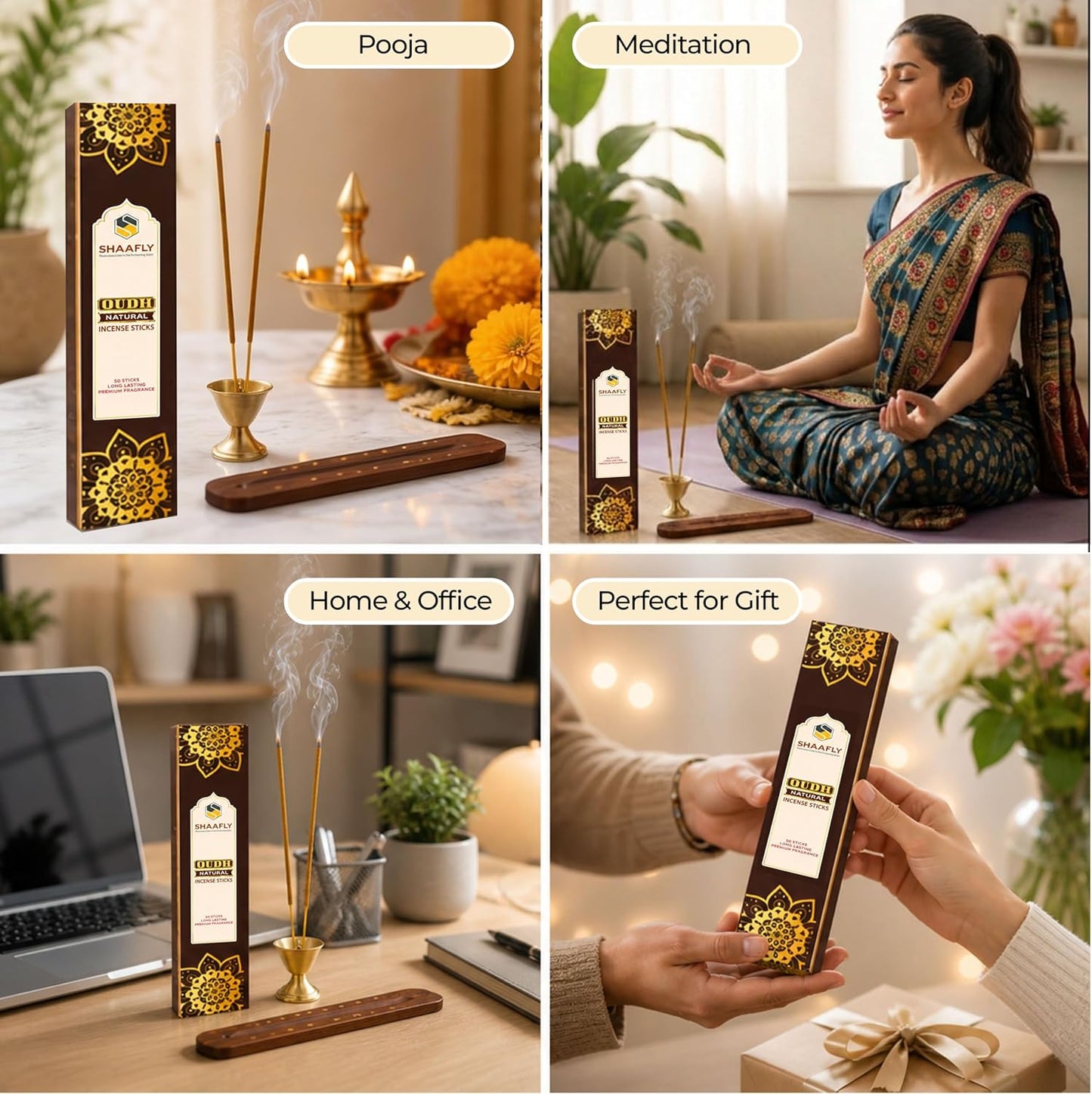 Premium Incense Sticks – Oudh (60 Sticks, 30 per Box) Natural Home Fragrance Agarbatti for Meditation, Relaxation, Prayer & Yoga (Divine Oudh)