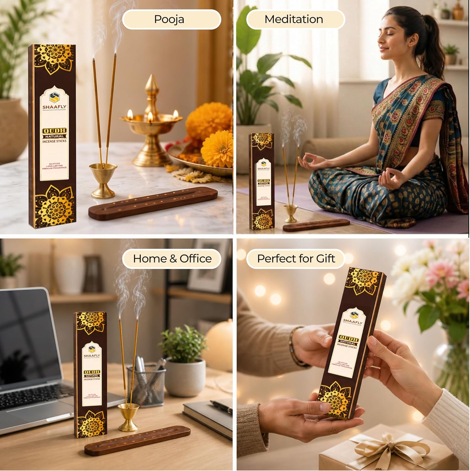 Premium Incense Sticks – Oudh (60 Sticks, 30 per Box) Natural Home Fragrance Agarbatti for Meditation, Relaxation, Prayer & Yoga (Divine Oudh)