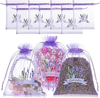 PRETYZOOM 10pcs Lavender SachetS Empty Drawstring Mesh Bags for Storing Dried Lavender Petals Jewelry Elegant Organza Design for Home Decor and Present