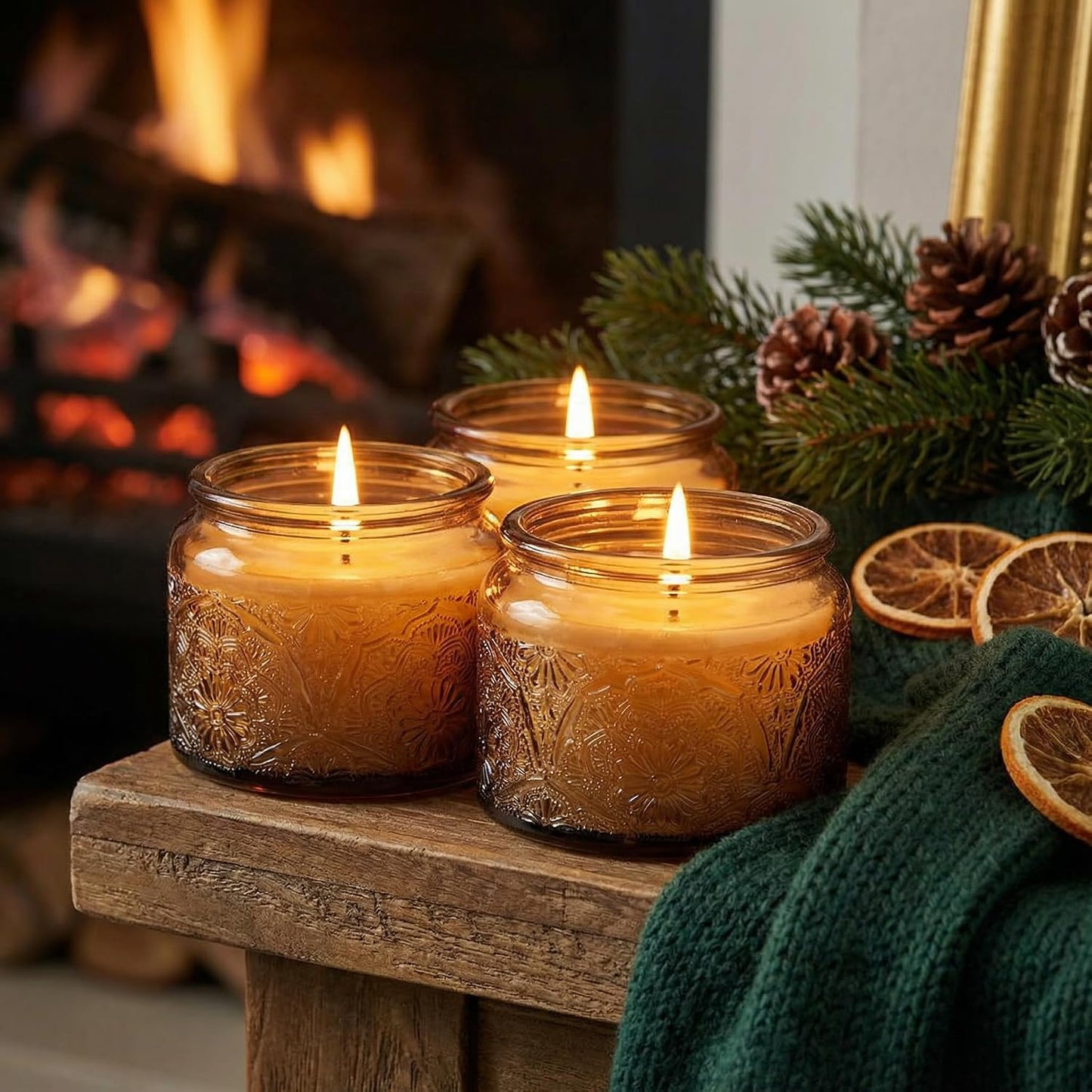 4 oz Mocha Mandala Glass Candle Jars with Bamboo Lids, 18 Pack | Patented Embossed Design, Includes Wick Centering Devices & Warning Labels, Multiple Color Options