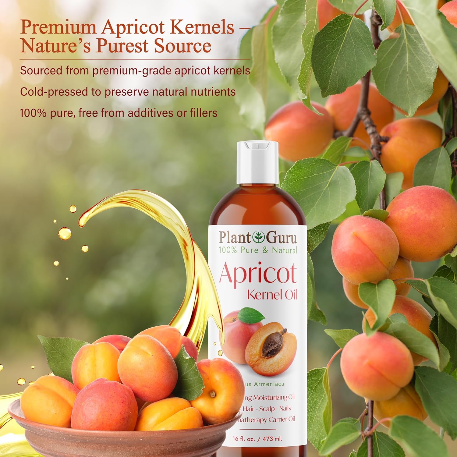 Apricot Kernel Oil 8 fl. oz. Cold Pressed 100% Pure Natural Carrier - Skin, Face, Body And Hair Growth Moisturizer. Great For DIY Cream, Lotions and Lip balm.