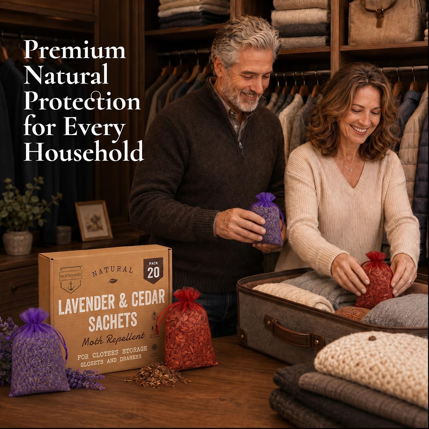 All-Natural Cedar and Lavender Sachet (20 Pack): 10 Lavender Sachets for Drawers and Closets, 10 Cedar Sachets, Moth Repellent for Clothes
