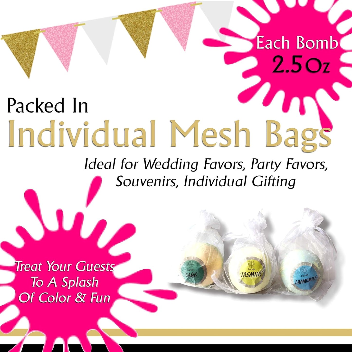 Aromatherapy Bath Bomb Gift Set.24 Individually Wrapped Bath Bombs in Gorgeous Mesh Bags. Luxury Bath Bombs Set Ready to Gift as Party Favors, Wedding Favors etc. 24 Bath Balls Fizzers