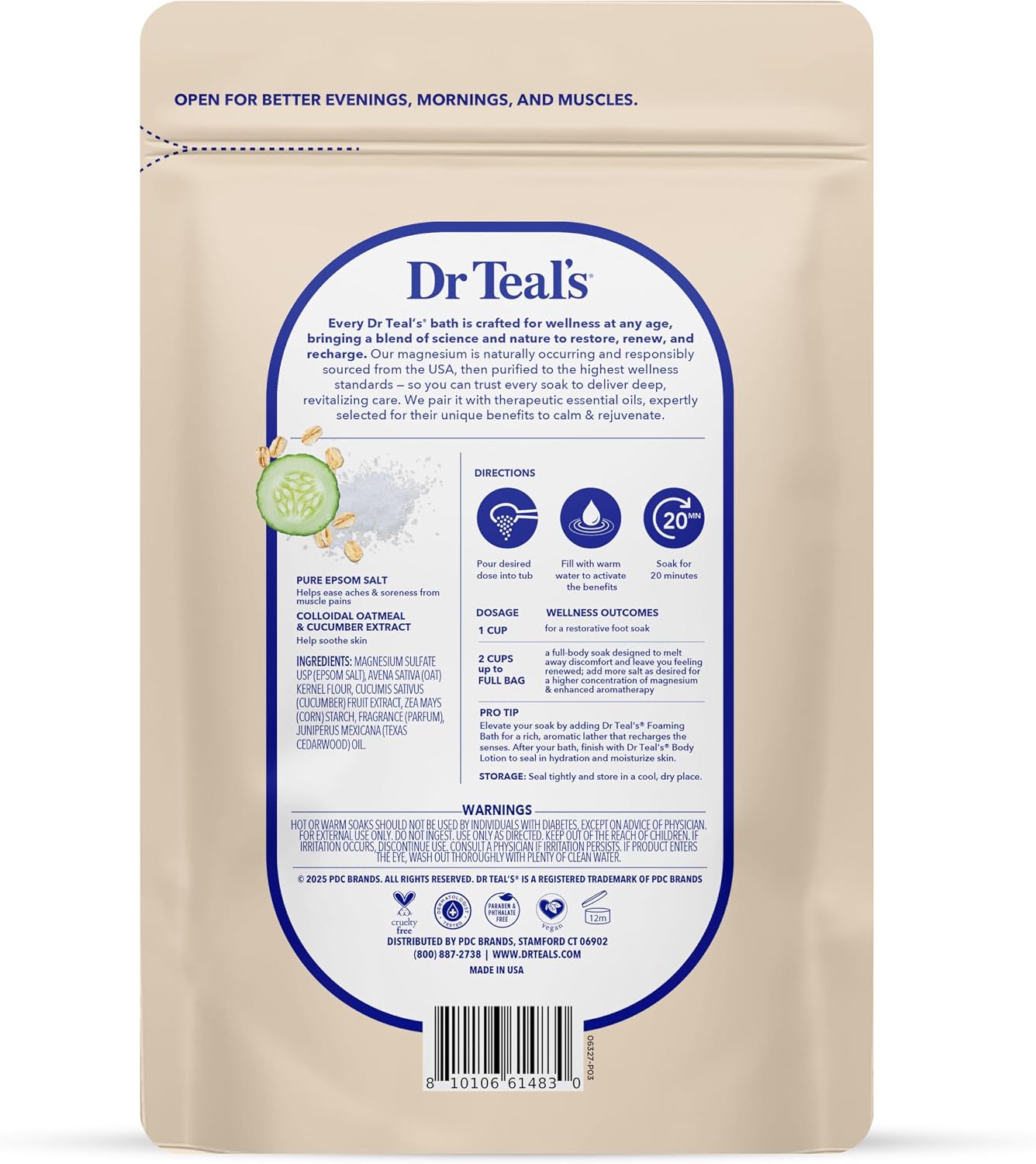 Dr Teal's Epsom Salt Magnesium Soak, Sensitive Skin with Colloidal Oatmeal & Cucumber, 3 lbs (Pack of 4)