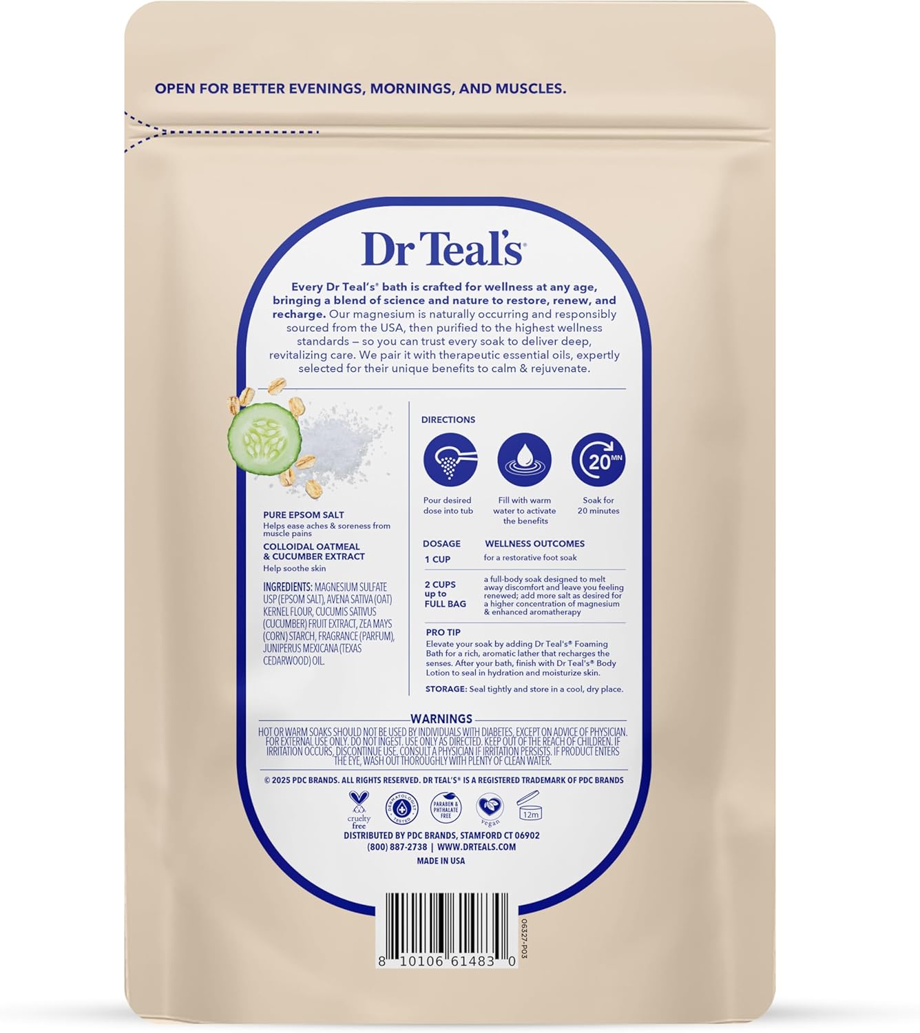 Dr Teal's Epsom Salt Magnesium Soak, Sensitive Skin with Colloidal Oatmeal & Cucumber Extract, 3 lbs