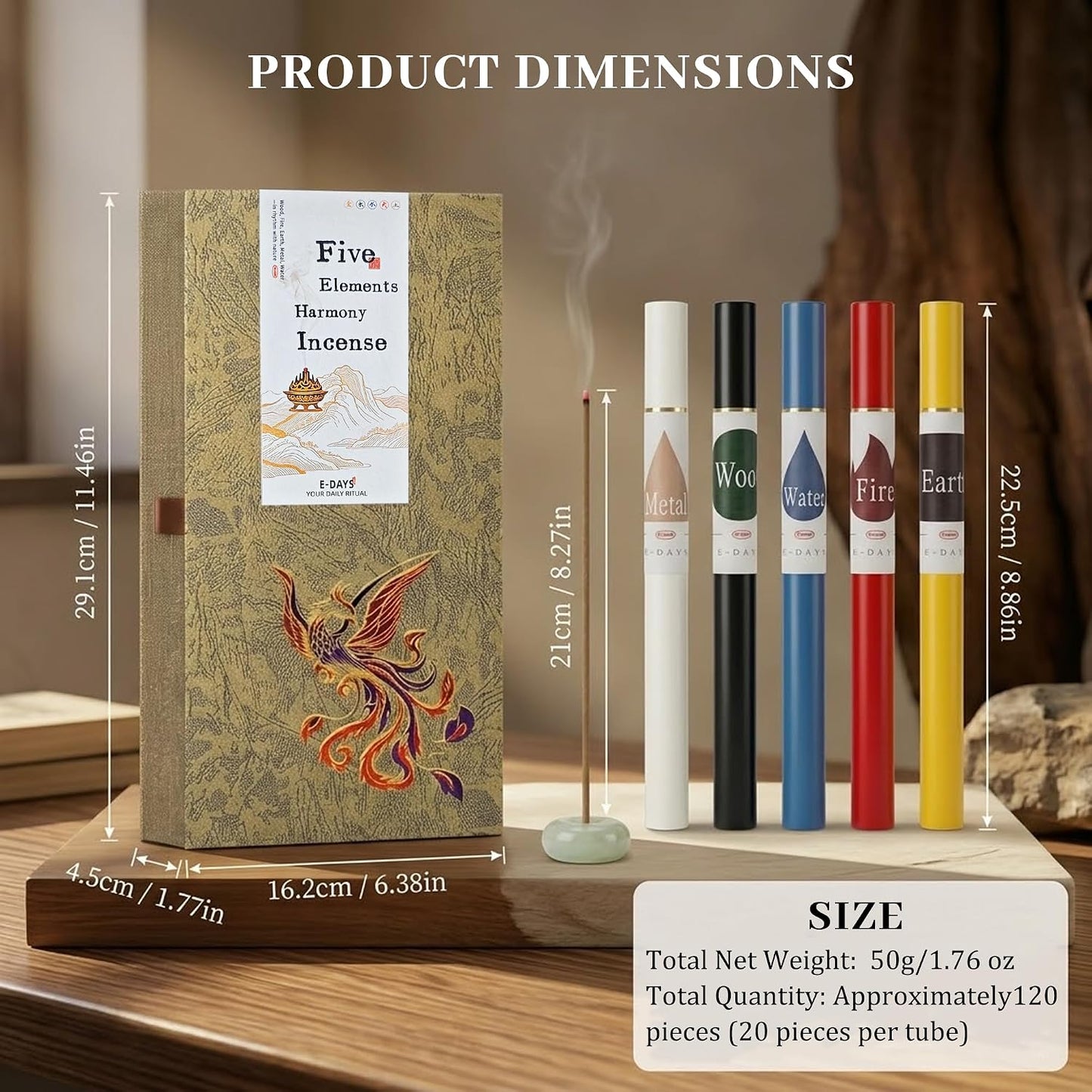 Five Harmony Incense Sticks - 5 in 1 Fengshui Incense Gift Set with Incense Holder,Natural Aromatherapy Wood Fire Earth Metal Water Scents for Meditation Yoga Home Fragrance