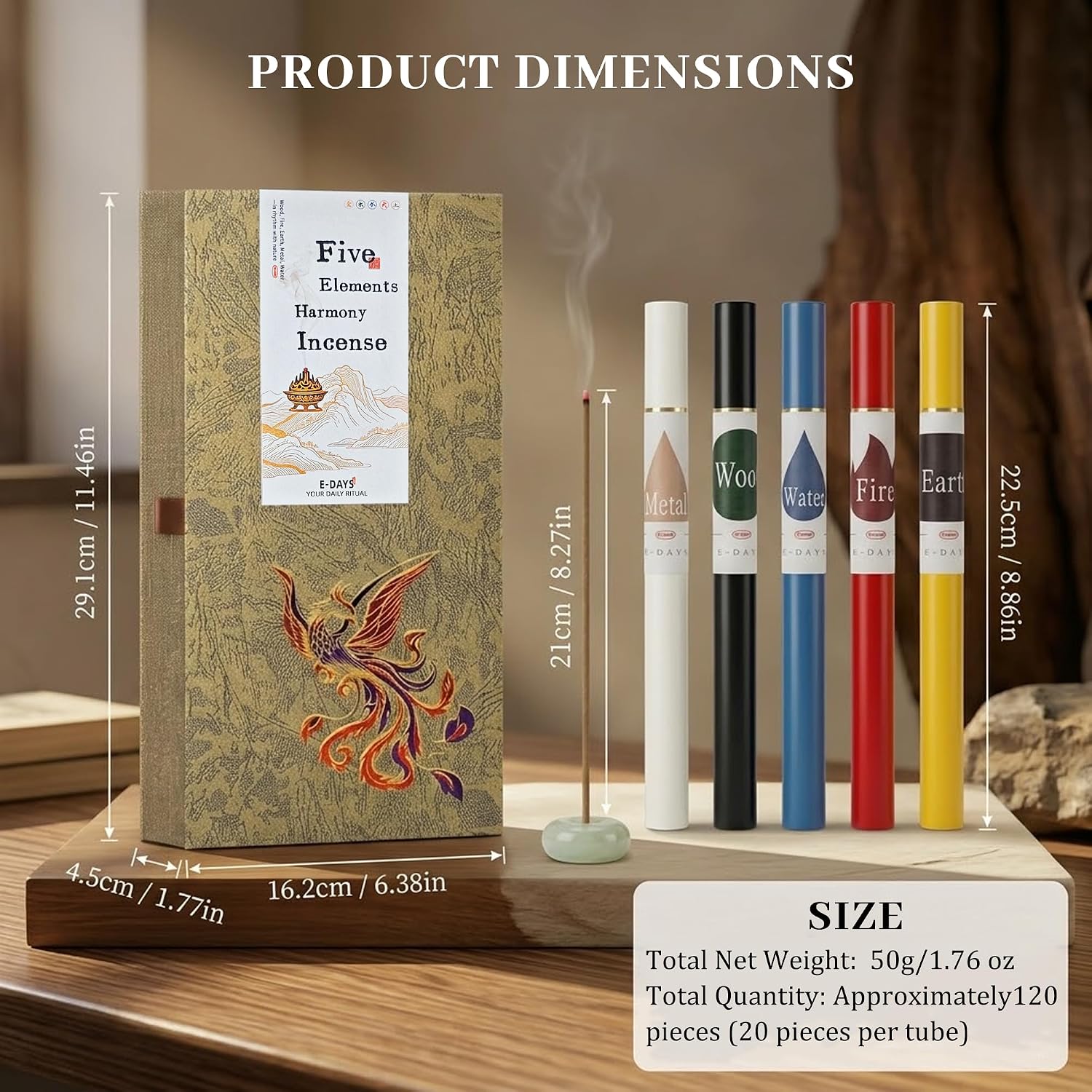 Five Harmony Incense Sticks - 5 in 1 Fengshui Incense Gift Set with Incense Holder,Natural Aromatherapy Wood Fire Earth Metal Water Scents for Meditation Yoga Home Fragrance