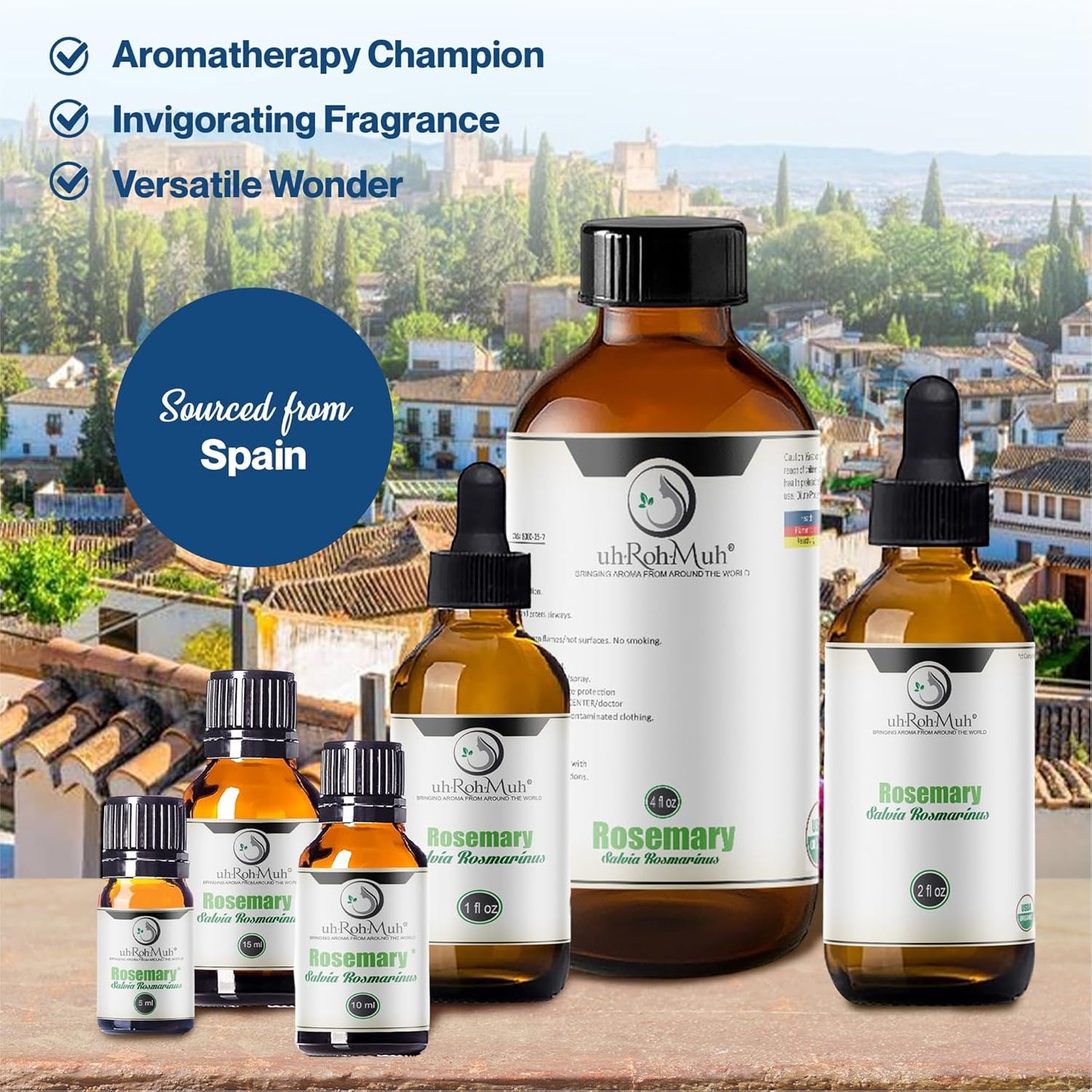 Organic Rosemary Essential Oil ct Camphor | 100% Pure Steam Distilled Aromatic Oil from Salvia rosmarinus Leaves | Fresh Herbaceous Camphor Aroma for Diffusers, Haircare | Spain 5ml w/Euro Dropper