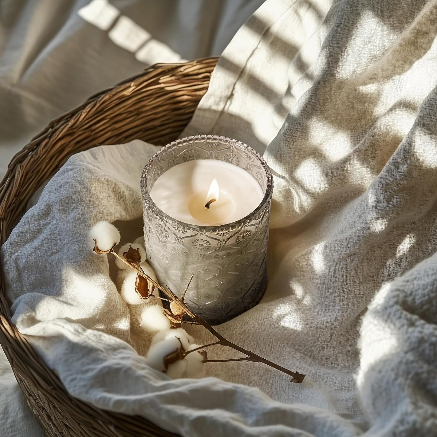 LA JOLIE MUSE Linen Cotton Clean Scented Candles for Home, Soy Wax, 40 Hrs | Luxury Jar Candle, Clean Non Toxic, Gift for Women & Men, Decorative Grey Candles for Candle Wamer Lamp, Fresh Scent Candles