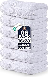 Utopia Towels 6 Piece Premium Hand Towels Set, 16 by 28 inches, 100% Ring Spun Cotton, Lightweight and Highly Absorbent Towels for Bathroom, Travel, Camp, Hotel, and Spa, White