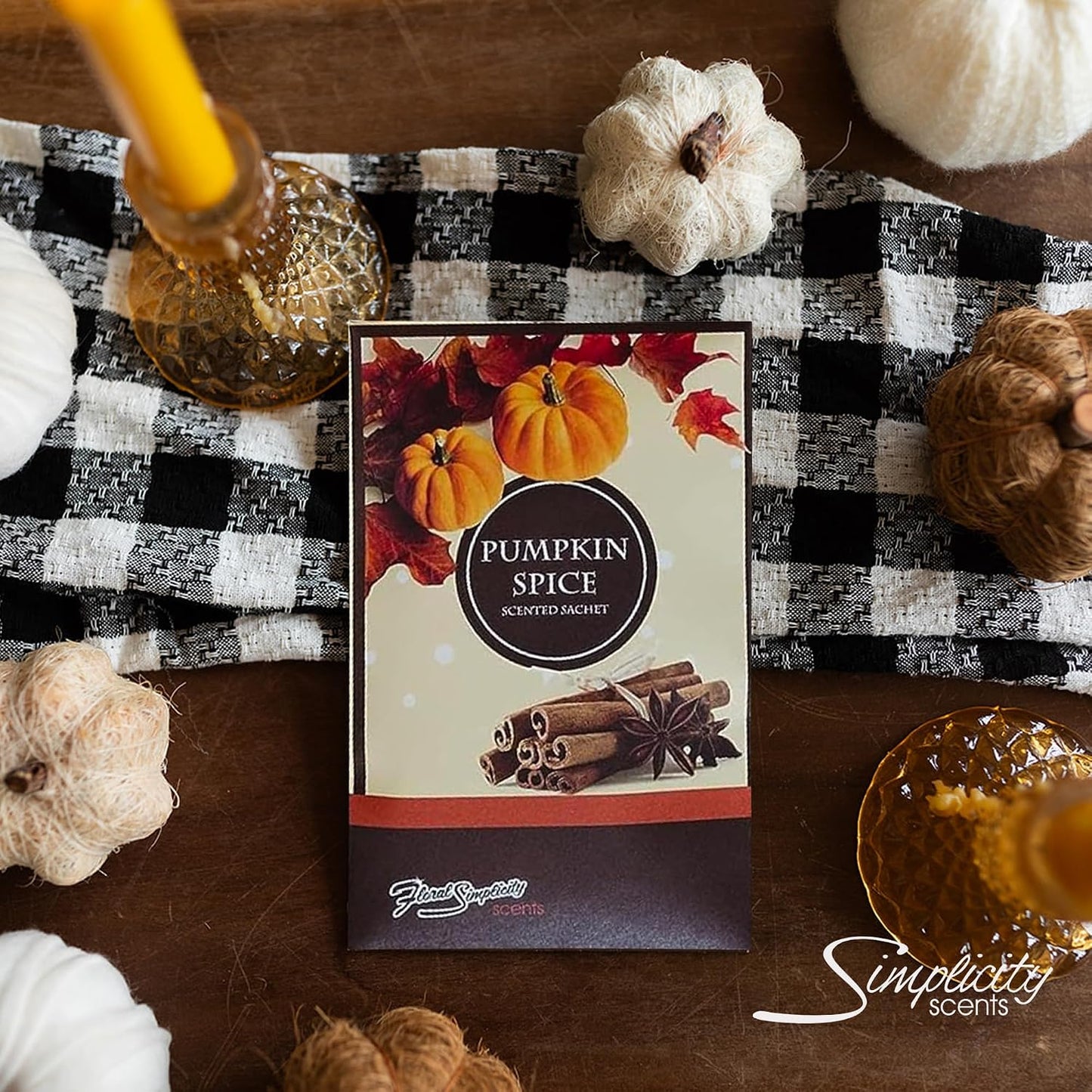Floral Simplicity Pumpkin Spice Scented Sachets Pack of 6, Fall & Winter - Long-Lasting Scented Bags, Home Fragrance, Air Freshener & Deodorizer for Closet, Room, Drawer, or Cars, Made in USA