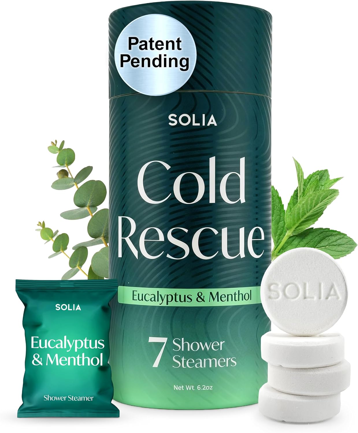 Solia Congestion Eucalyptus & Menthol Natural Shower Steamers - Patent-Pending - Real Essential Oil Menthol Tablets, Spa Steamers Aromatherapy, 7-Pack