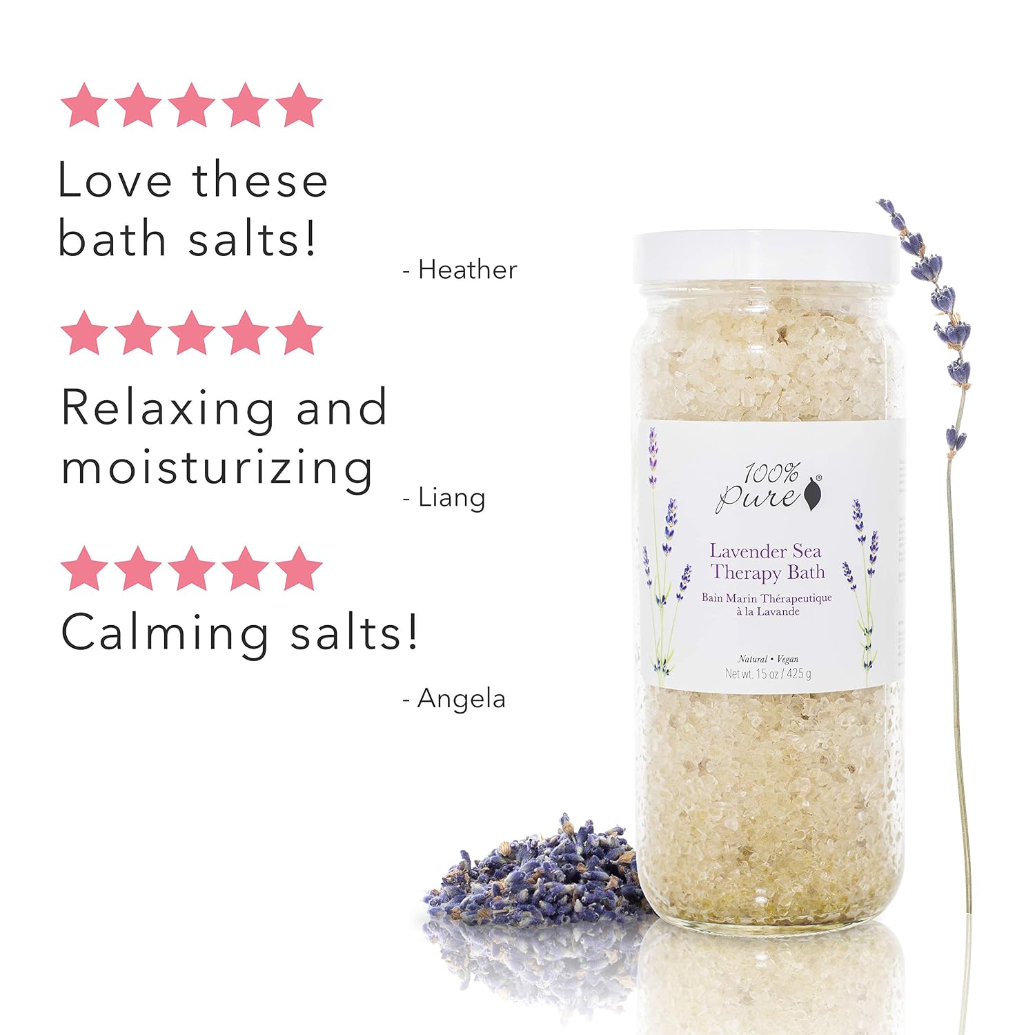 100% PURE Lavender Sea Therapy Bath Soak, Bath Salts for Relaxation, Made with Lavender Essential Oil, Spa Kit for Home, Bath Soak with Essential Oils - 15 Oz