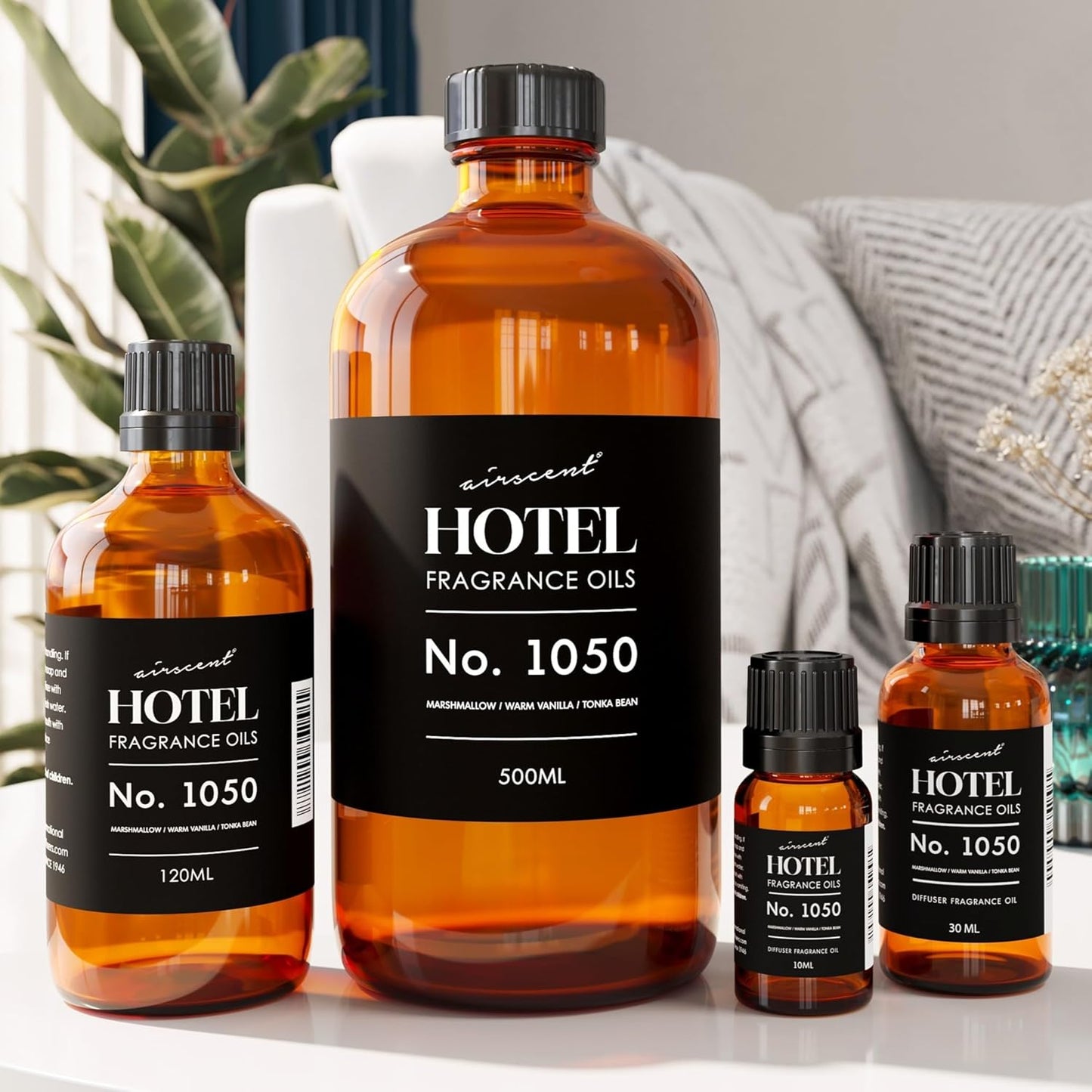 AirScent Warm Vanilla Hotel Diffuser Oil No. 1050 - Marshmallow Vanilla Tonka Bean - Premium Fragrance Oil for Ultrasonic and Waterless Diffusers and Crafting - 10 mL, 0.34 fl oz Dropper Bottle