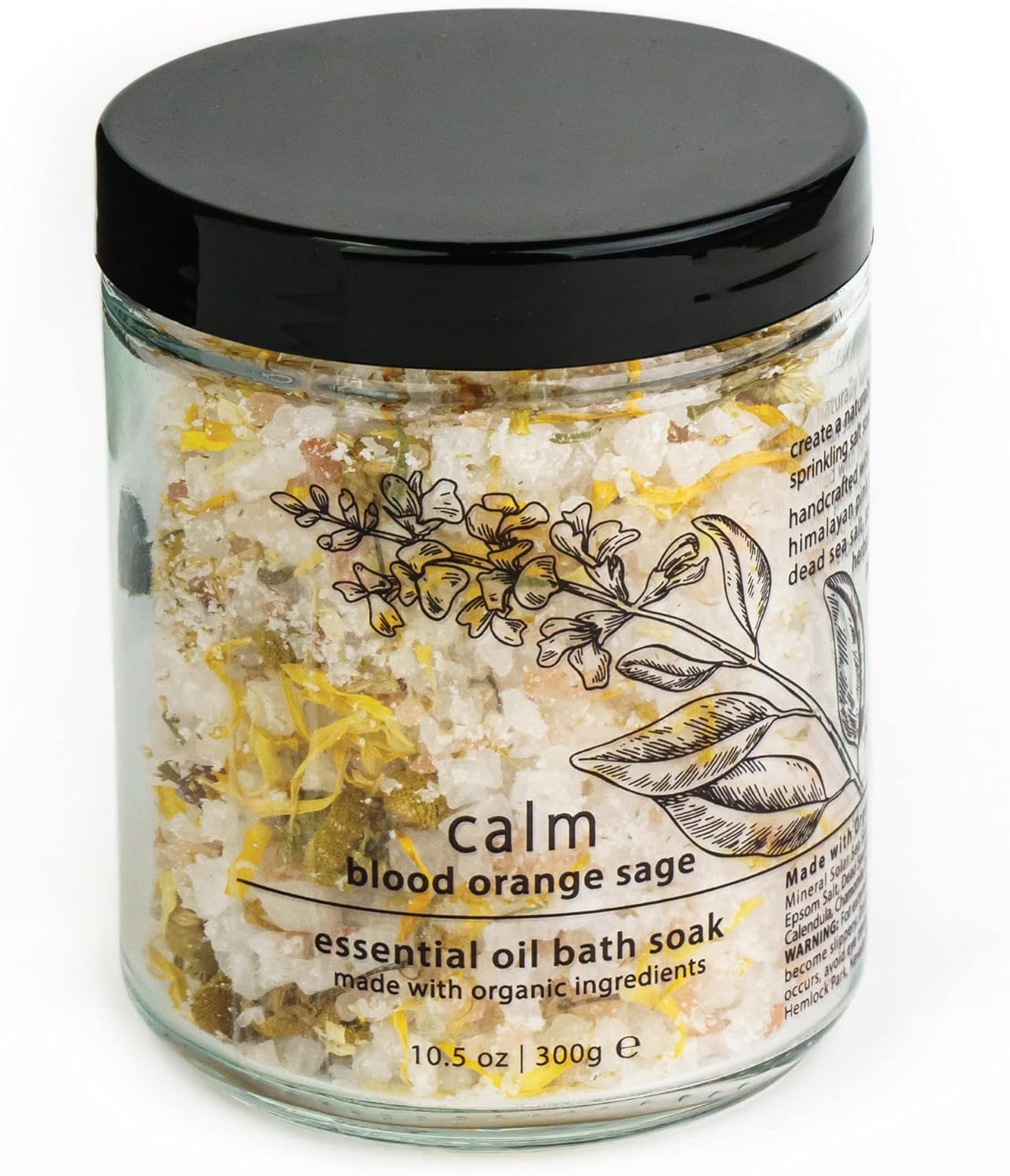 Hemlock Park Calm Essential Oil Bath Soak | Naturally Soothing Mineral Sea Salt and Botanicals | 10.5 oz Jar | Blood Orange Sage