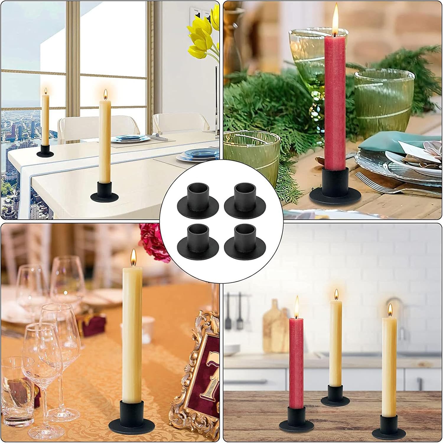 2 Pcs Black Iron Candle Holder for Taper Candles, Wedding, Dinning, Party Decoration (2)