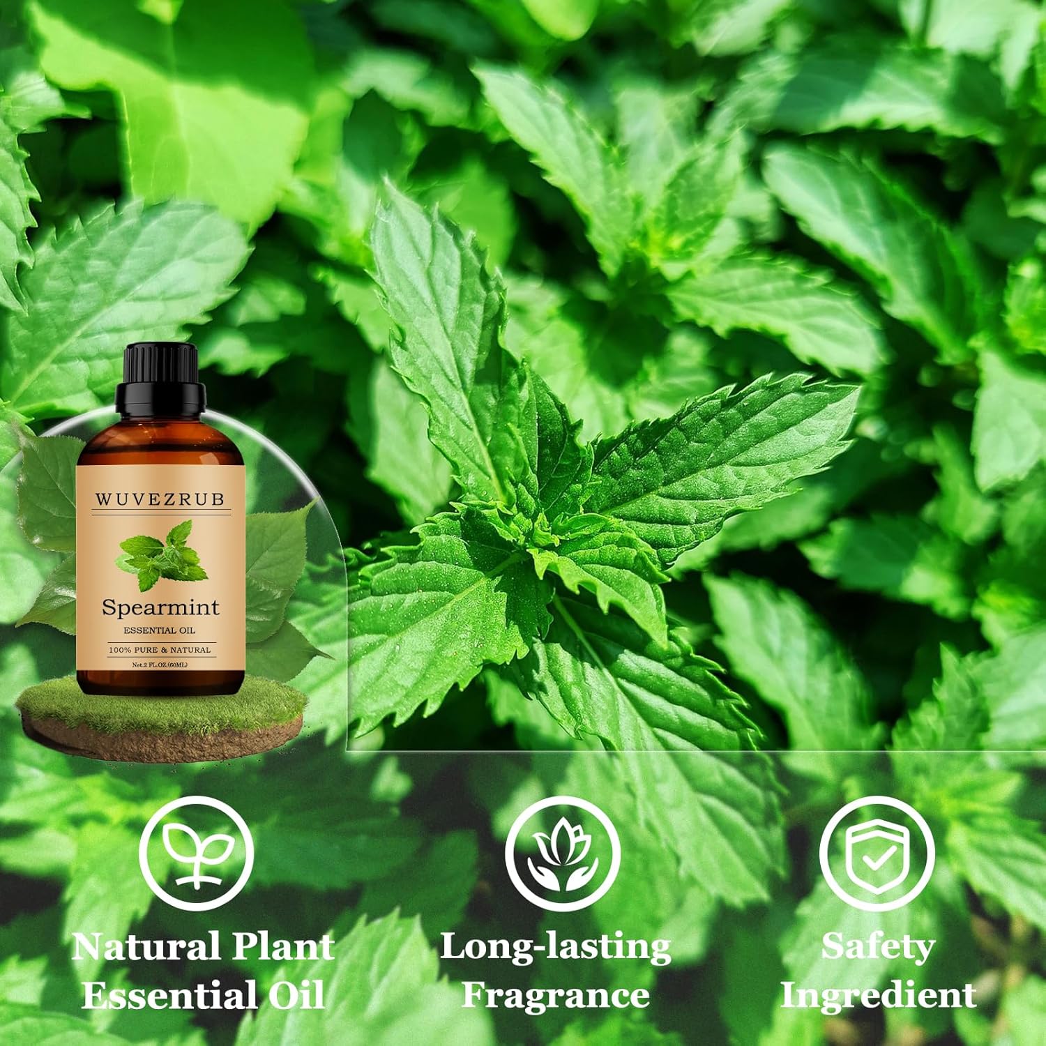 Spearmint Essential Oils 60ML, Pure Spearmint Essential Oil for Aromatherapy Diffuser - 2 Fl Oz