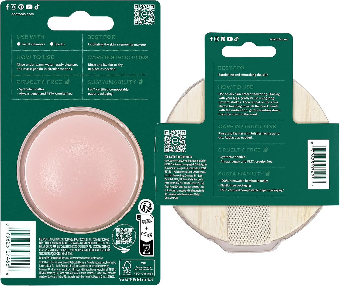 EcoTools Deep Cleansing Facial Brush, Makeup Remover Tool + Dry Brushing Body Brush for Circulation, Cellulite Massage, Dead Skin Removal, Self-Care Gifts, Natural Beige, Synthetic