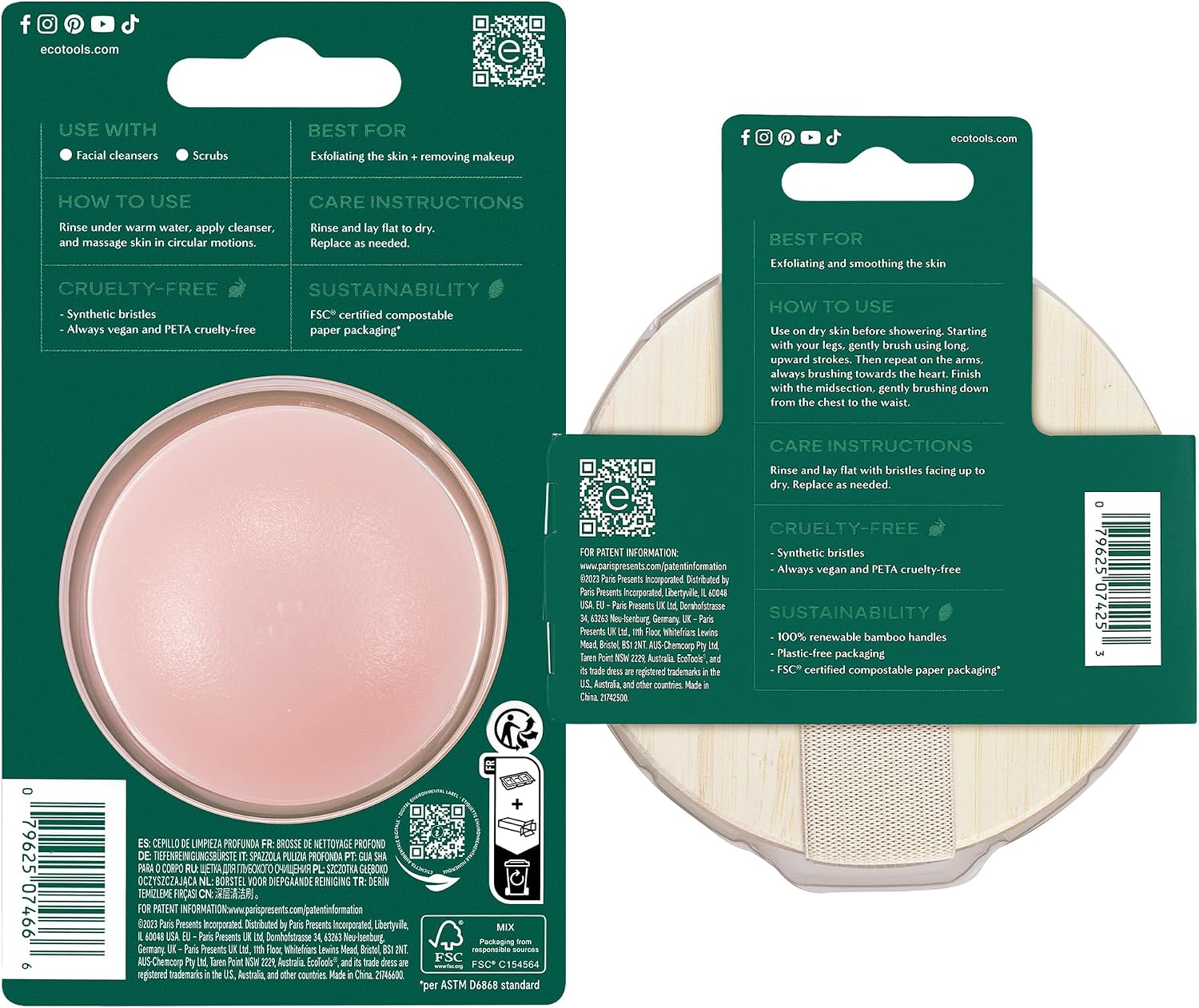 EcoTools Deep Cleansing Facial Brush, Makeup Remover Tool + Dry Brushing Body Brush for Circulation, Cellulite Massage, Dead Skin Removal, Self-Care Gifts, Natural Beige, Synthetic