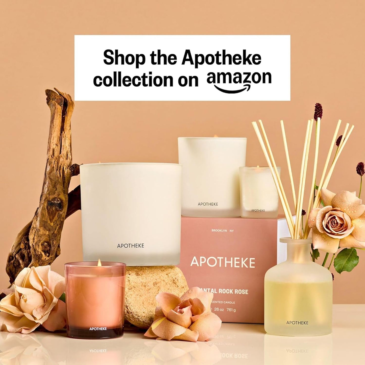 Apotheke 3-Wick Scented Candles for Home, Santal Rock Rose - 26 oz Soy Wax Jar Candle Gift for Women - Long-Lasting Fragrance with Perfume-Grade Essential Oils - Sandalwood, Rose, Musk & Leather