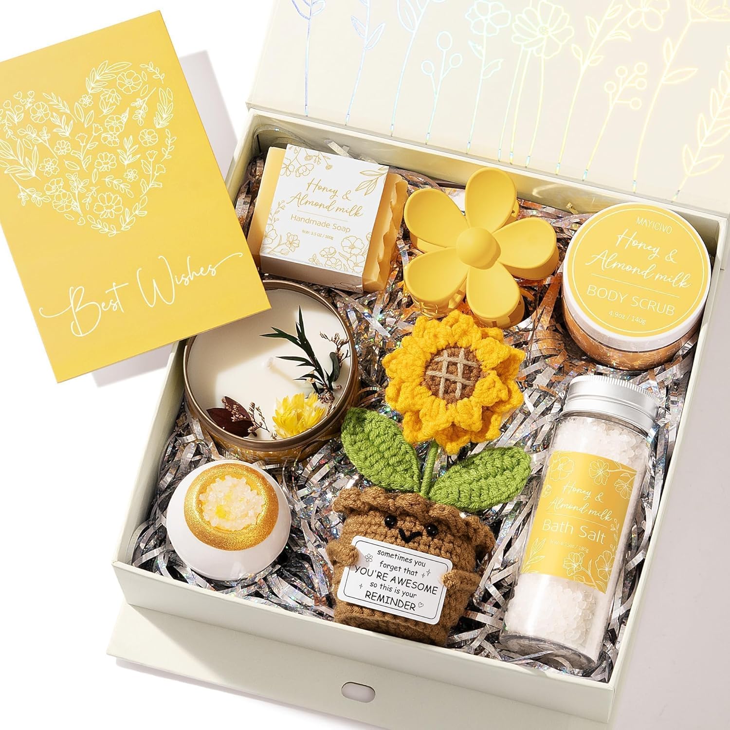 Spa Gifts for Women Bath Gift Set, Honey & Almond Milk Spa Gift Baskets Home Bath Self Care Kit Care Package Thank You Birthday Mothers Day Easter Gifts for Women Mom Her Friends Sister Teen Girl Wife