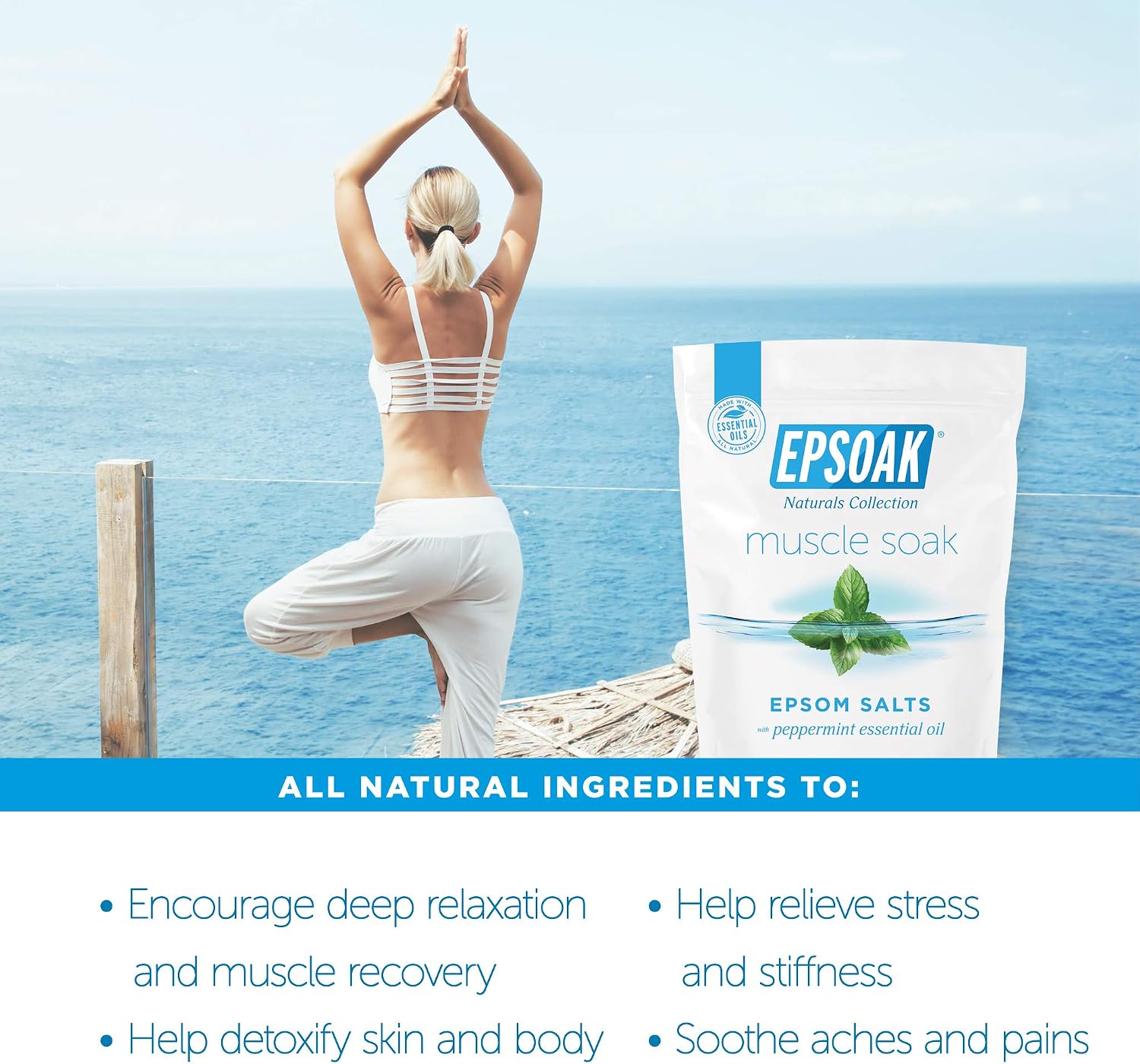 Epsoak Muscle Soak 4 lbs. - Speed Muscle Recovery, Soothe Aching Muscles, and Reduce Inflammation with Epsom Salt & Premium Eucalyptus & Peppermint Essential Oils (Qty 2 x 2 lb. Bags)
