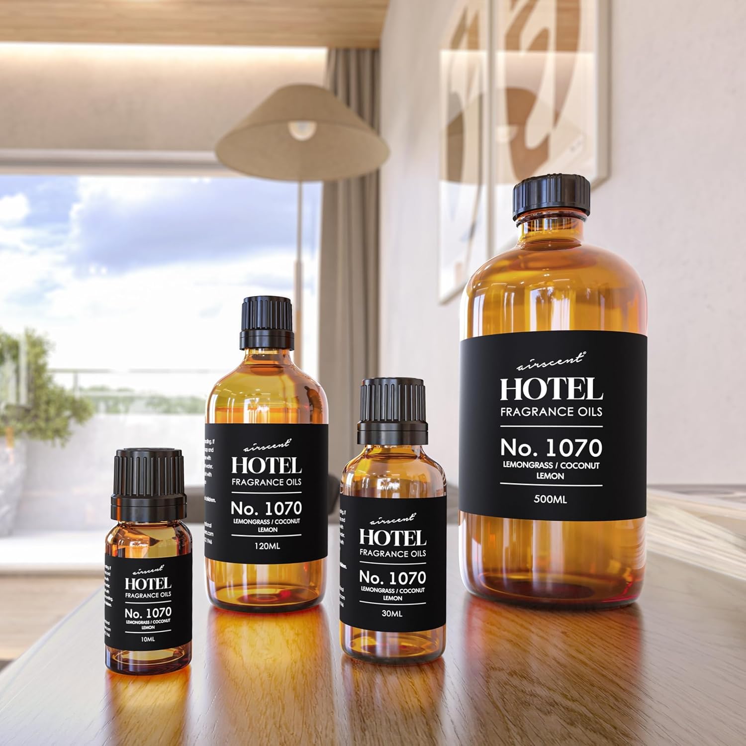 AirScent Hotel Diffuser Oil No. 1070 - Lemongrass, Coconut, Lemon - Premium Fragrance Oil for Ultrasonic and Waterless Diffusers and Crafting - 10 mL, 0.34 fl oz Glass Dropper Bottle